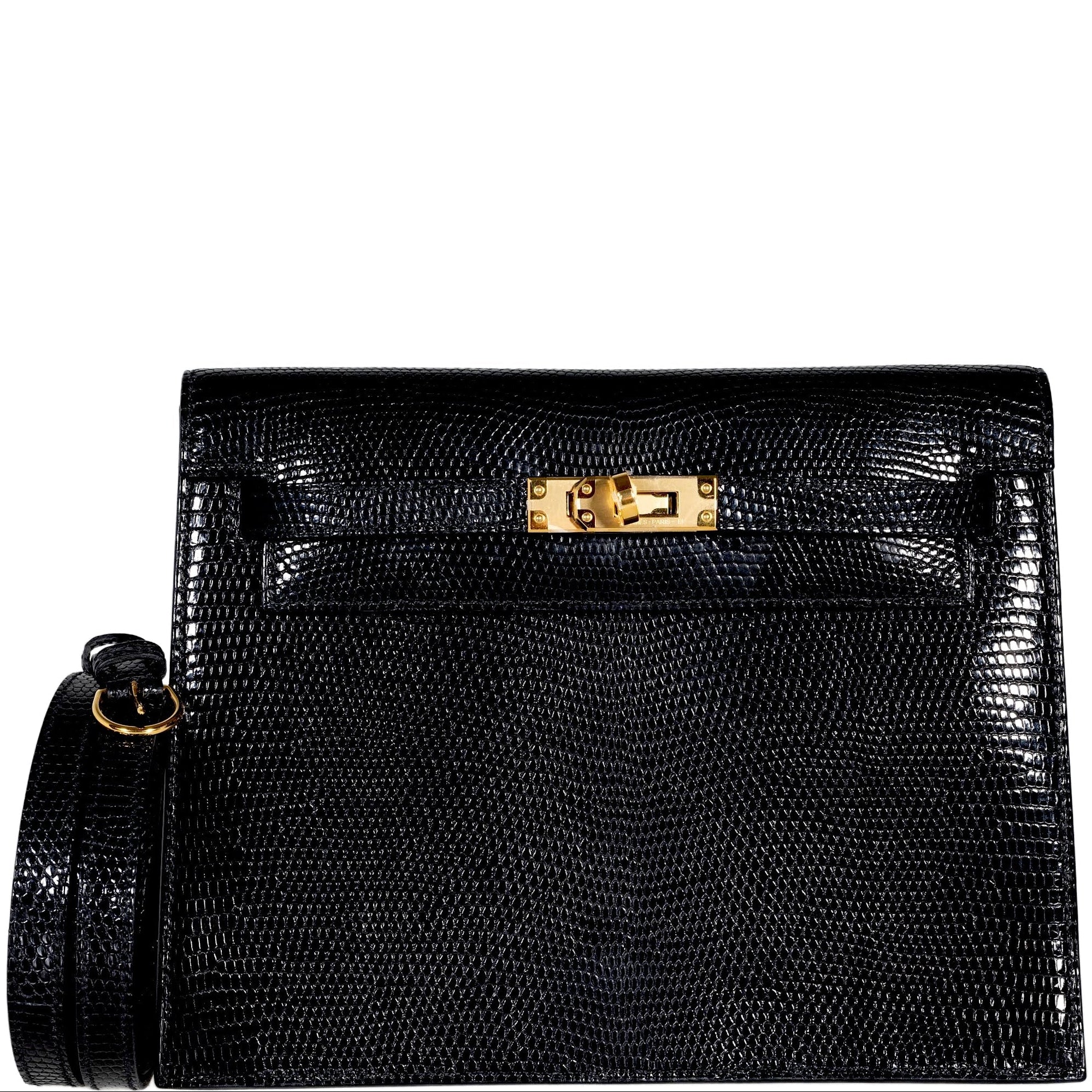 Hermès Kelly Danse Noir Shiny Niloticus Lizard Gold Hardware