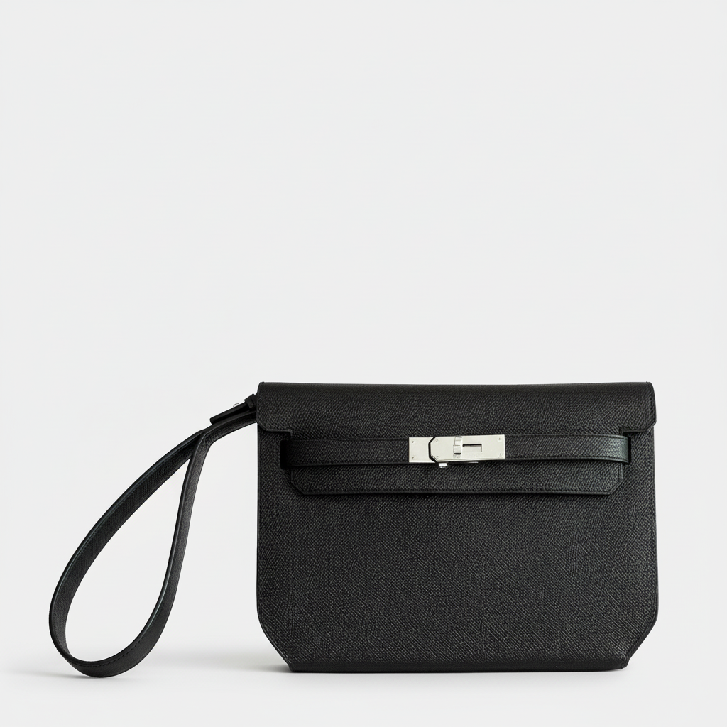 Hermès Kelly Dépêches 25 Noir Epsom Palladium Hardware