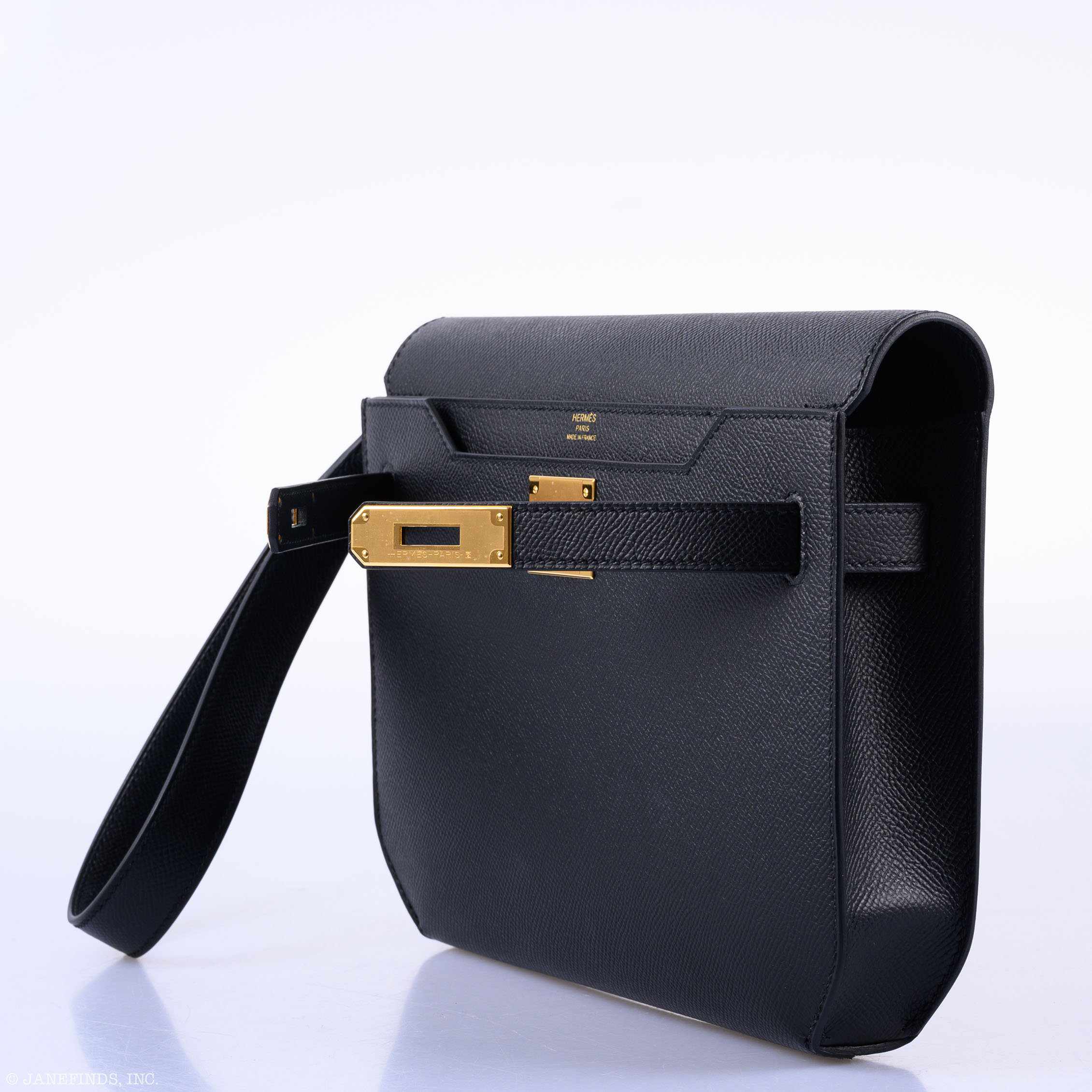 Hermès Kelly Depeches Pochette 25 Black Epsom Gold Hardware