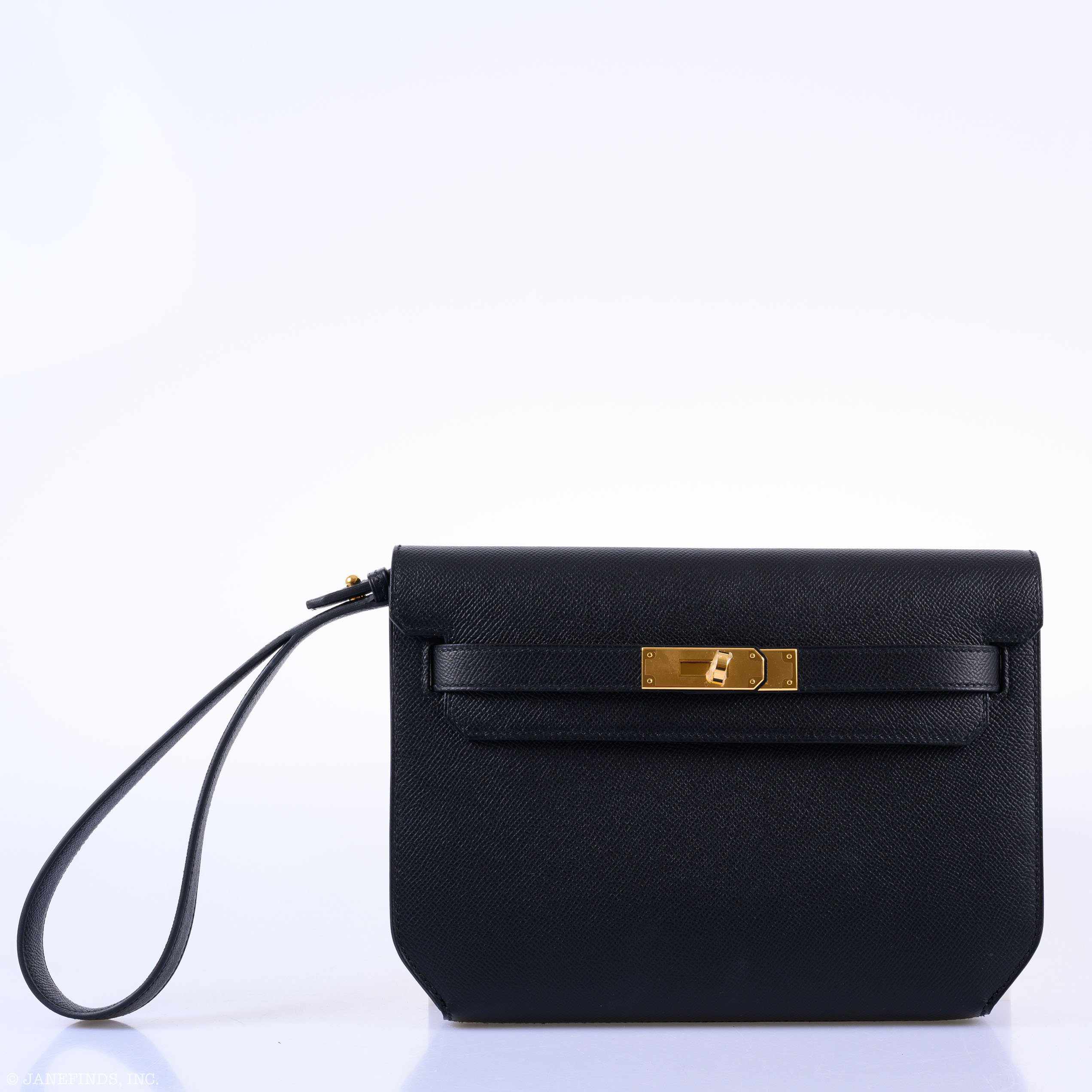 Hermès Kelly Depeches Pochette 25 Black Epsom Gold Hardware