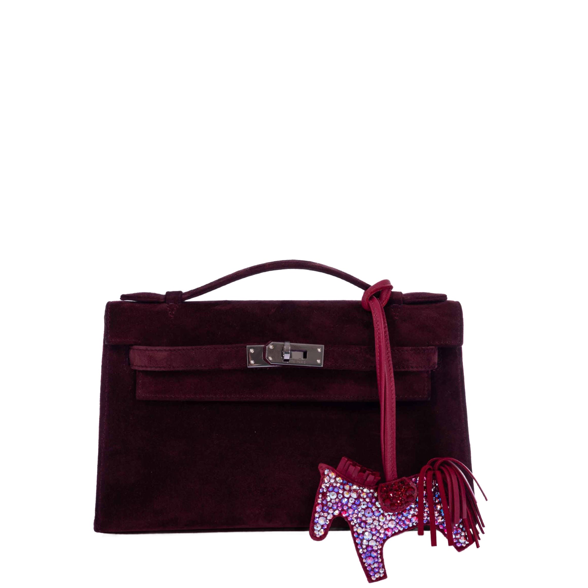 Hermès Kelly Doblis Mini Pochette Bordeaux Veau Suede Palladium Hardware