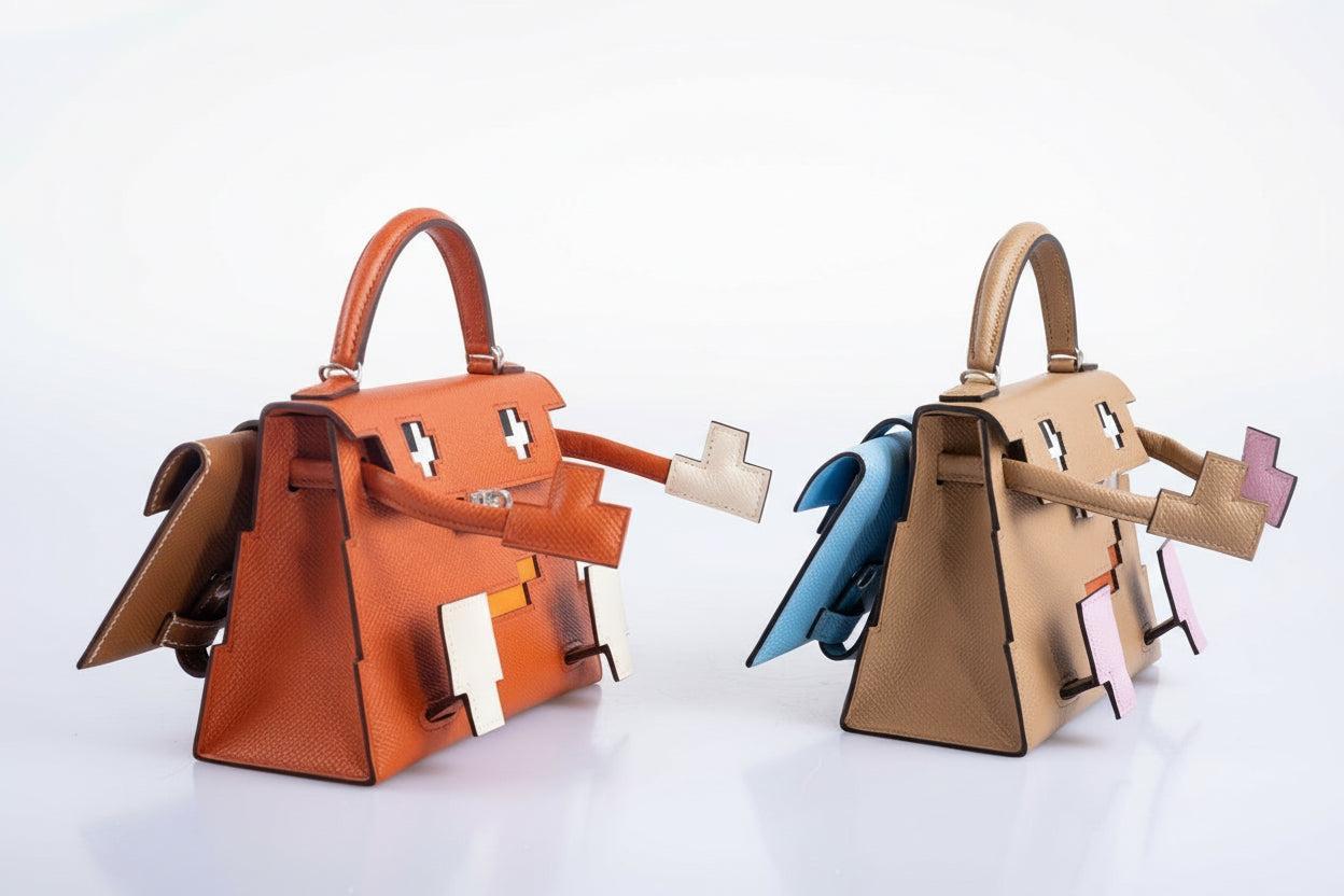 Hermès Kelly Doll "Picto" Quelle Idole Terre Battue, Nata, Abricot & Gold Epsom Palladium Hardware