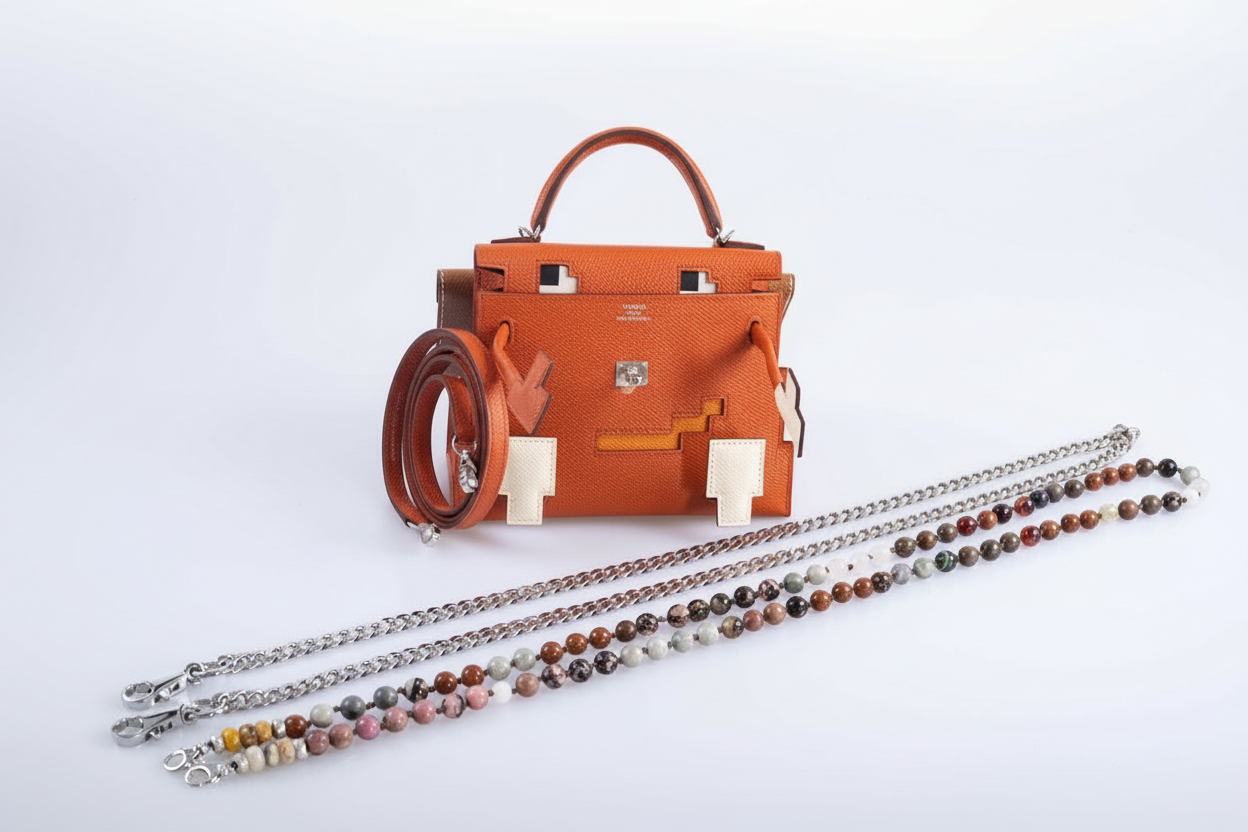 Hermès Kelly Doll "Picto" Quelle Idole Terre Battue, Nata, Abricot & Gold Epsom Palladium Hardware