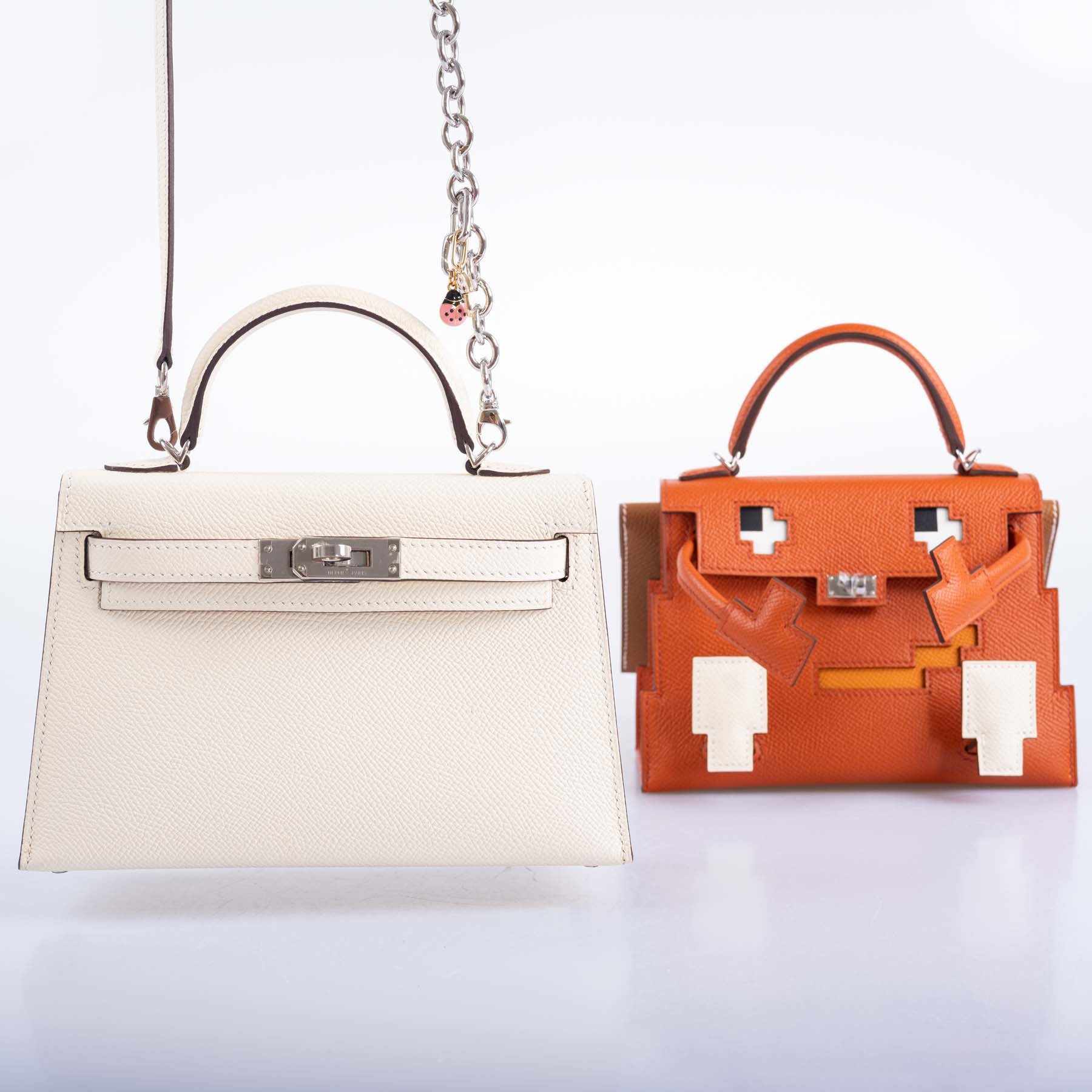 Hermès Kelly Doll "Picto" Quelle Idole Terre Battue, Nata, Abricot & Gold Epsom Palladium Hardware