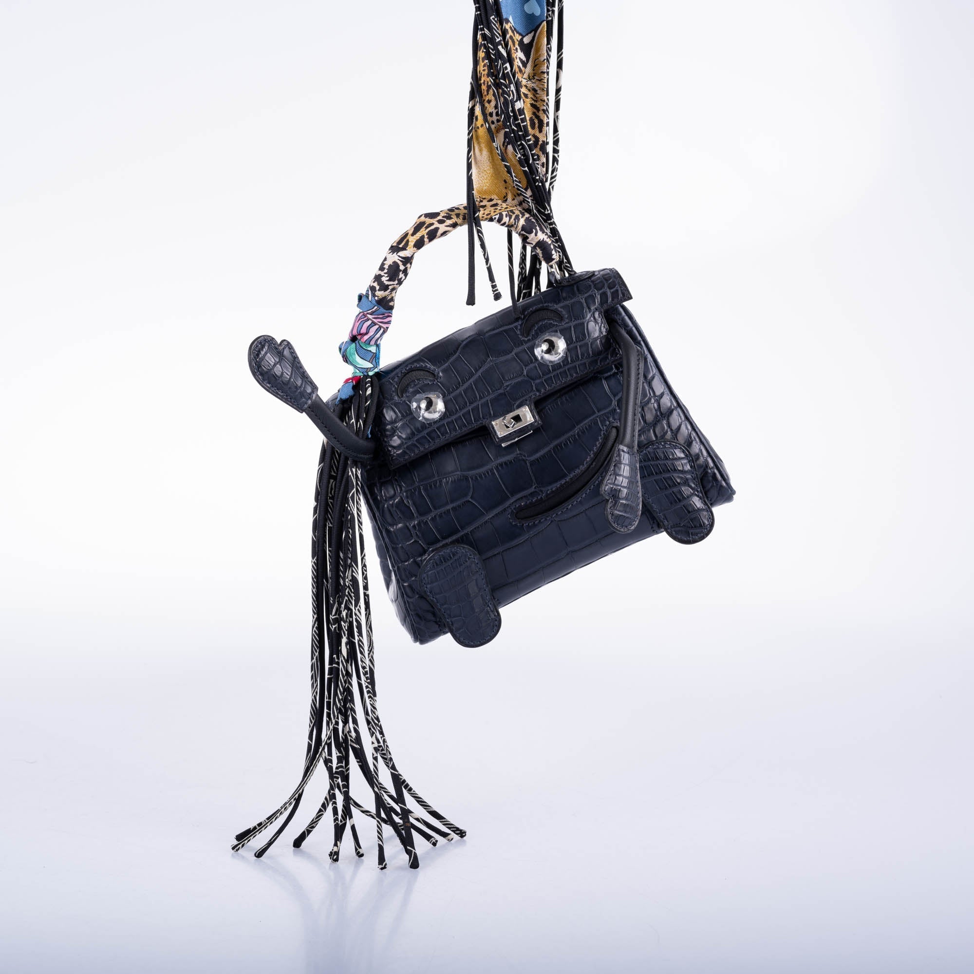 Hermès Kelly Doll Quelle Idole Bleu Nuit Matte Alligator / Black Swift Palladium Hardware