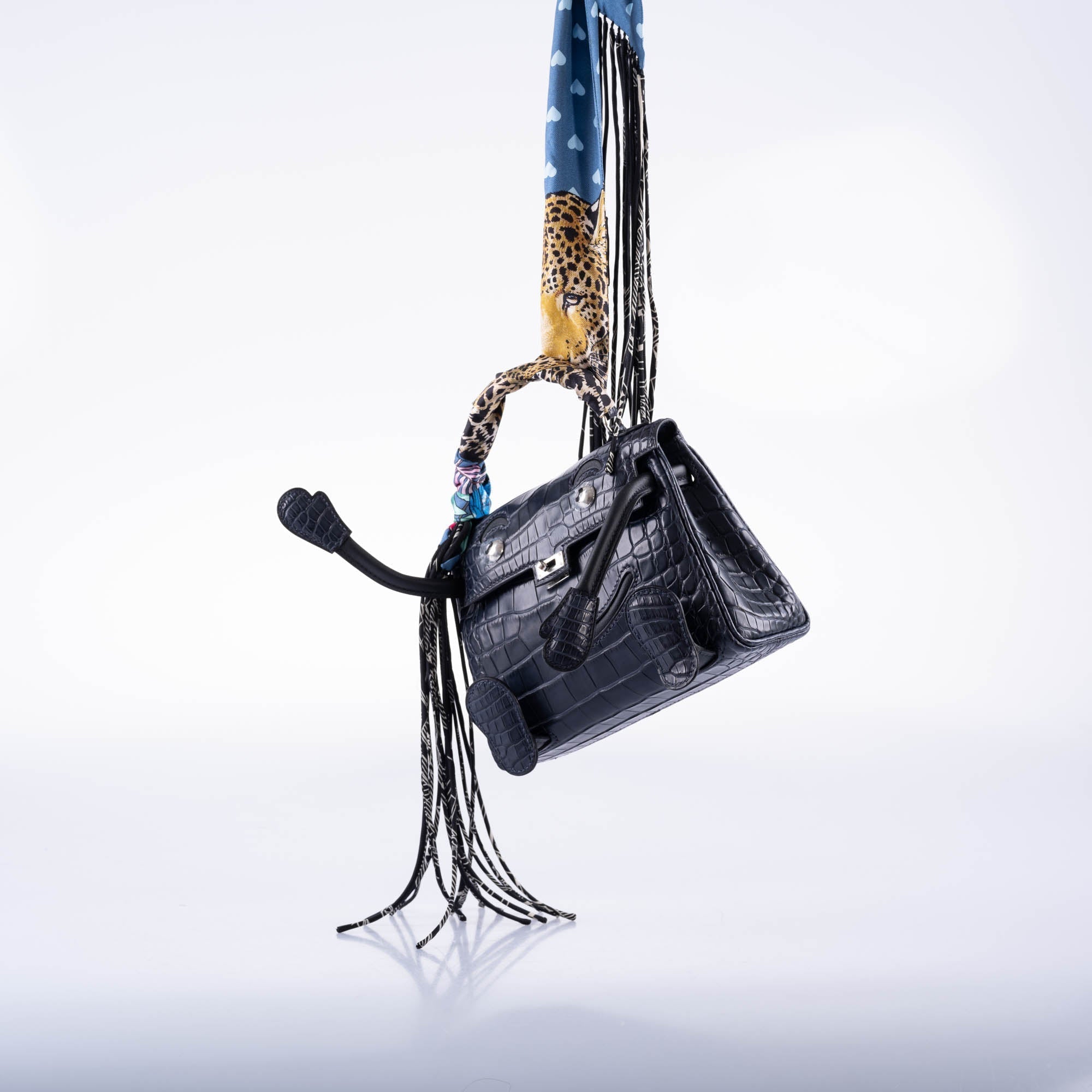 Hermès Kelly Doll Quelle Idole Bleu Nuit Matte Alligator / Black Swift Palladium Hardware