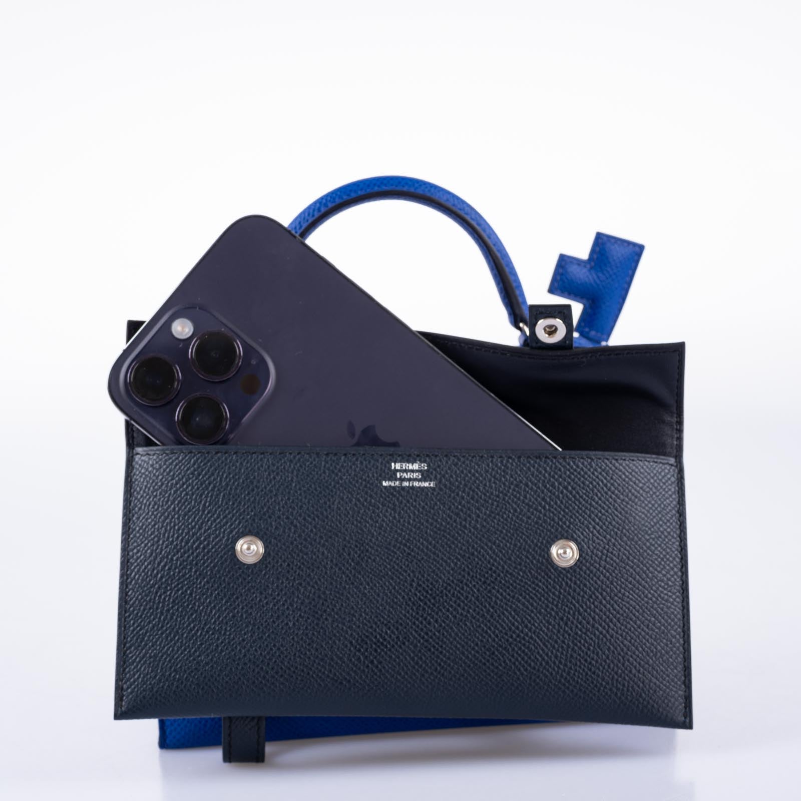 Hermès Kelly Doll Quelle Idole Picto Blue Royale, Nata, Gold Epsom with Palladium Hardware
