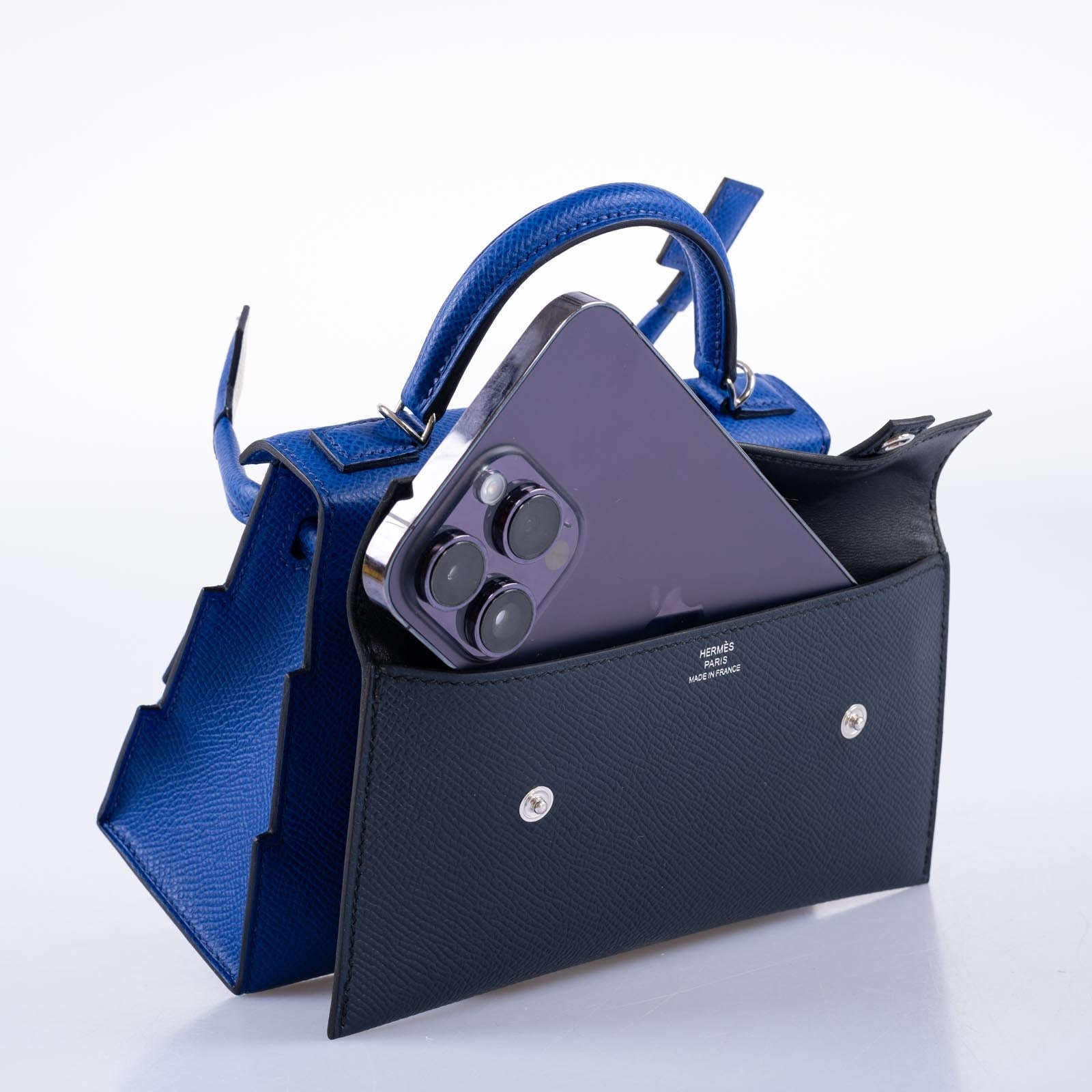 Hermès Kelly Doll Quelle Idole Picto Blue Royale, Nata, Gold Epsom with Palladium Hardware