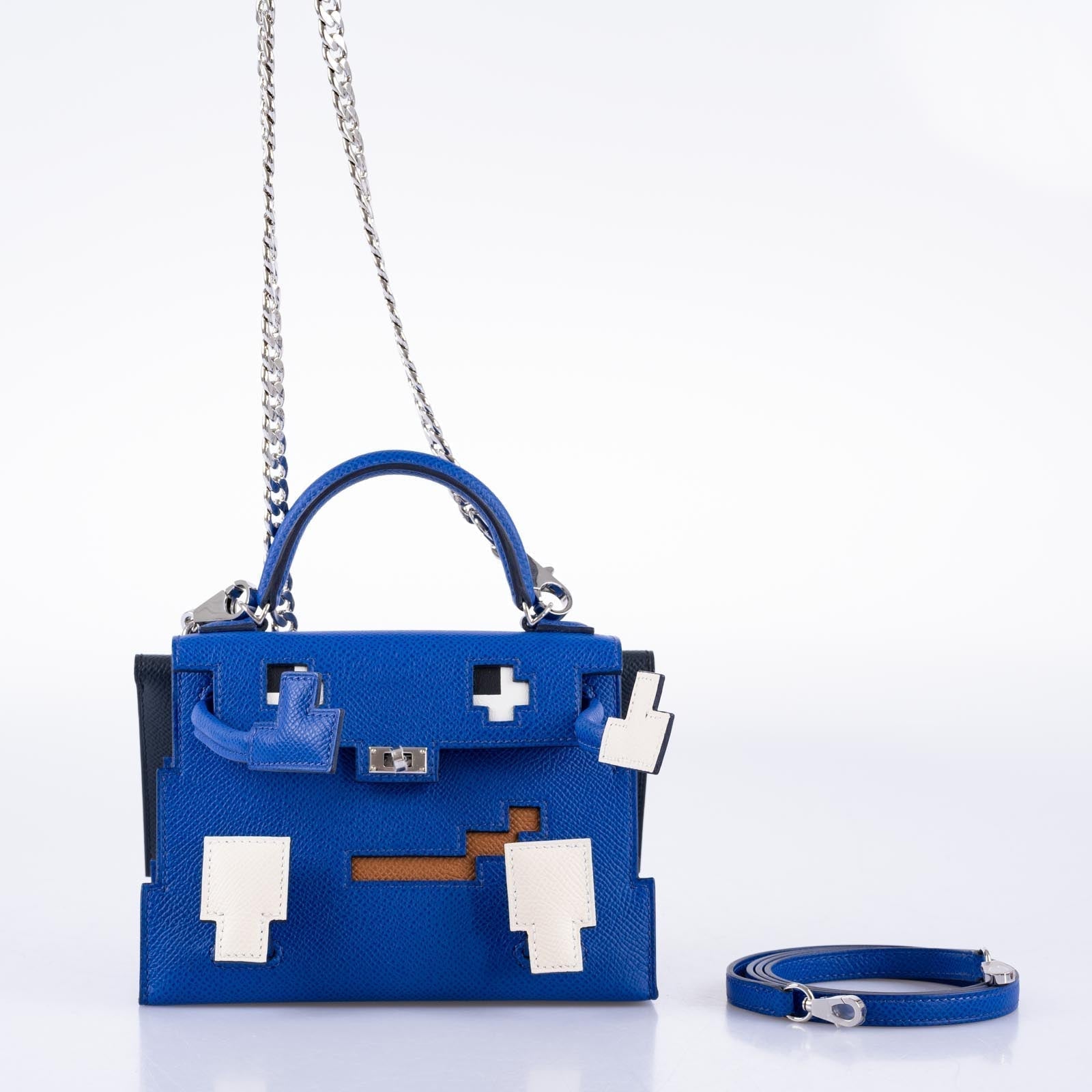 Hermès Kelly Doll Quelle Idole Picto Blue Royale, Nata, Gold Epsom with Palladium Hardware