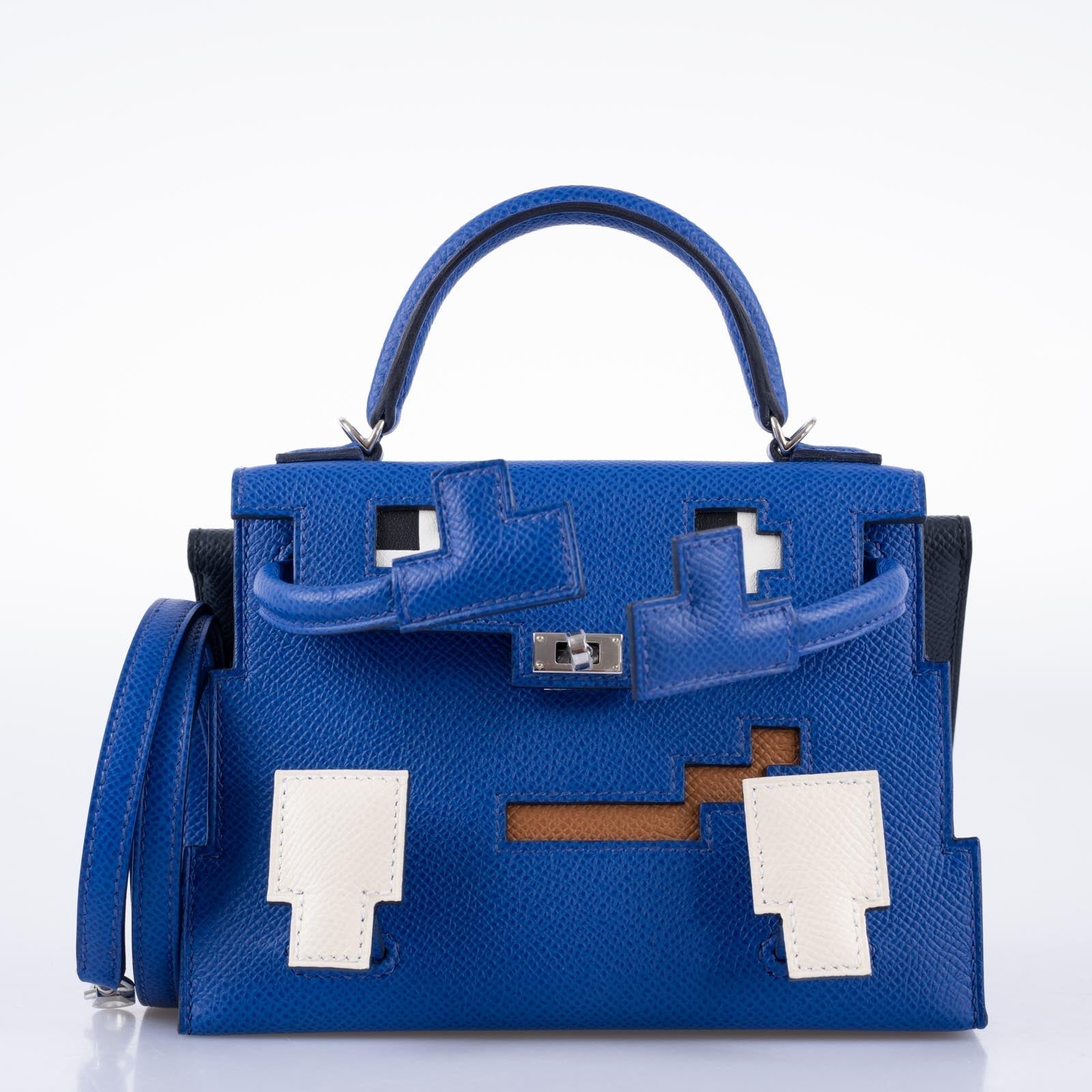 Hermès Kelly Doll Quelle Idole Picto Blue Royale, Nata, Gold Epsom with Palladium Hardware
