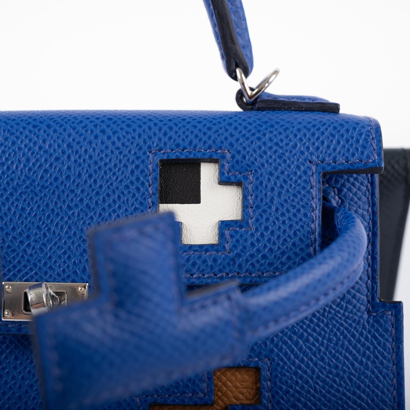 Hermès Kelly Doll Quelle Idole Picto Blue Royale, Nata, Gold Epsom with Palladium Hardware