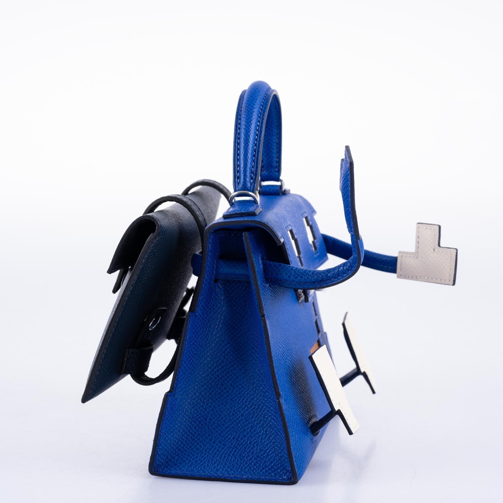 Hermès Kelly Doll Quelle Idole Picto Blue Royale, Nata, Gold Epsom with Palladium Hardware