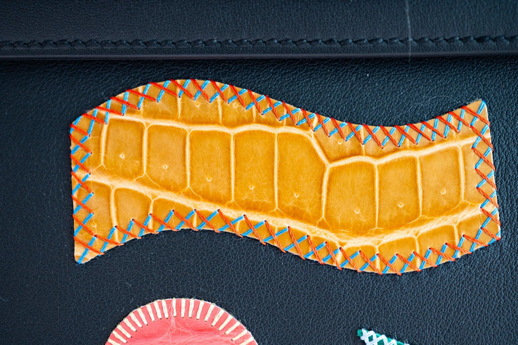 Hermès Kelly Élan Broderie Collage Noir Swift, Shiny Niloticus Crocodile and Alligator Palladium Hardware