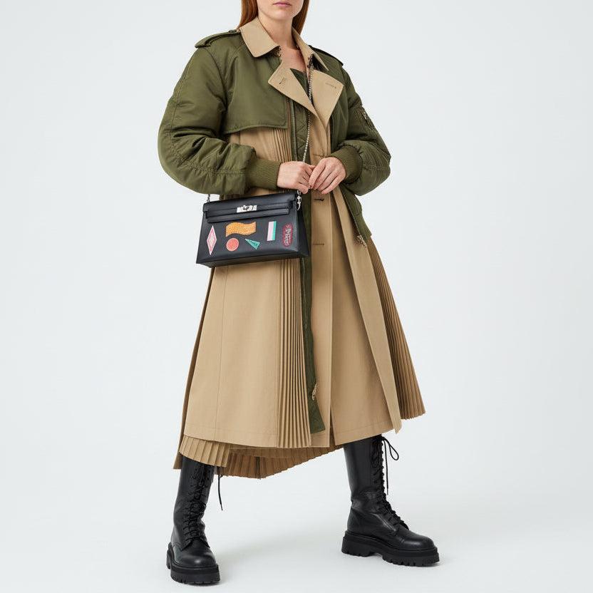 Hermès Kelly Élan Broderie Collage Noir Swift, Shiny Niloticus Crocodile and Alligator Palladium Hardware