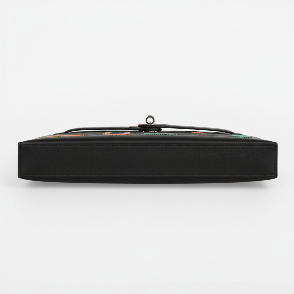 Hermès Kelly Élan Broderie Collage Noir Swift, Shiny Niloticus Crocodile and Alligator Palladium Hardware