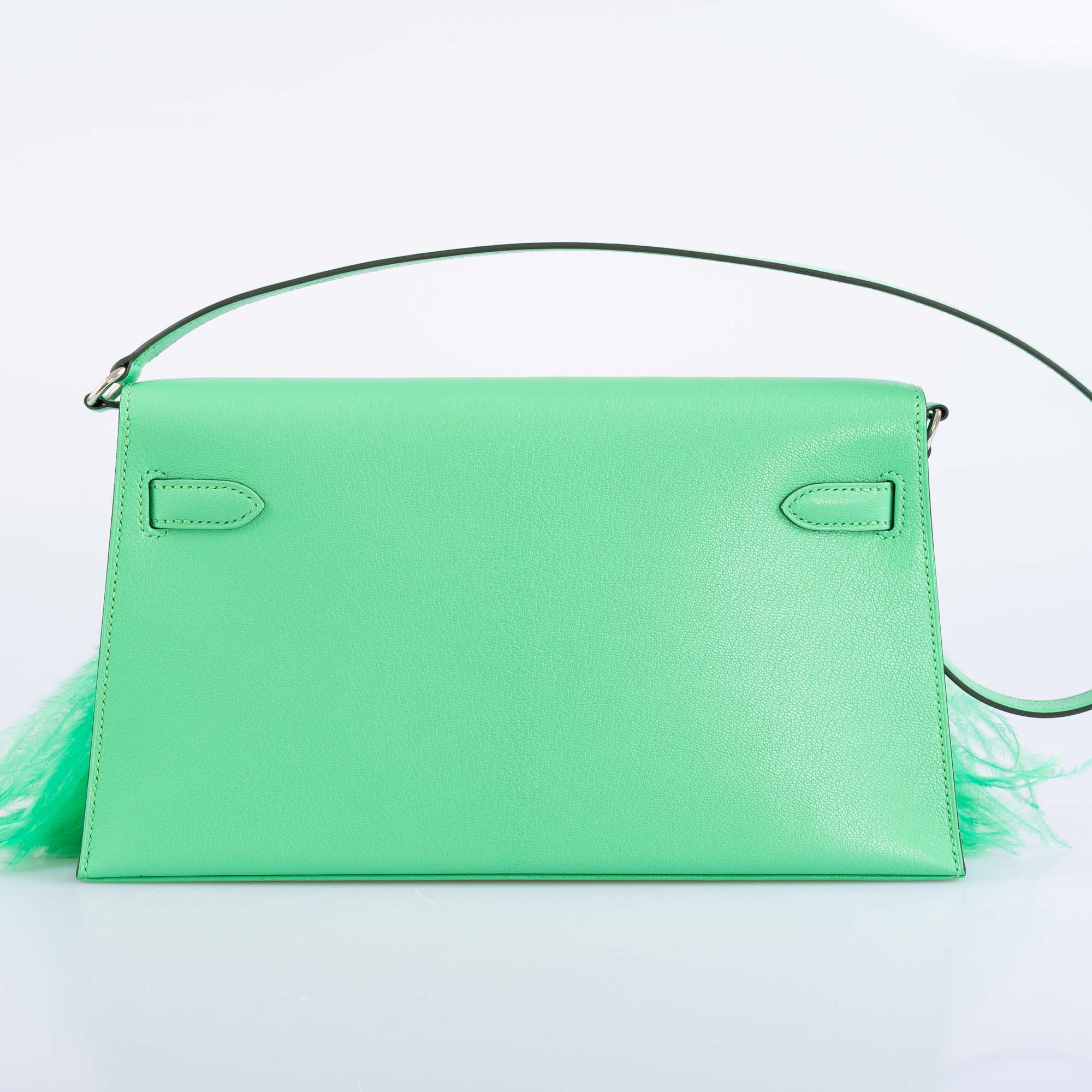 Hermès Kelly Élan Folie Vert Comics Chèvre Chamkila and Ostrich Feather Palladium Hardware