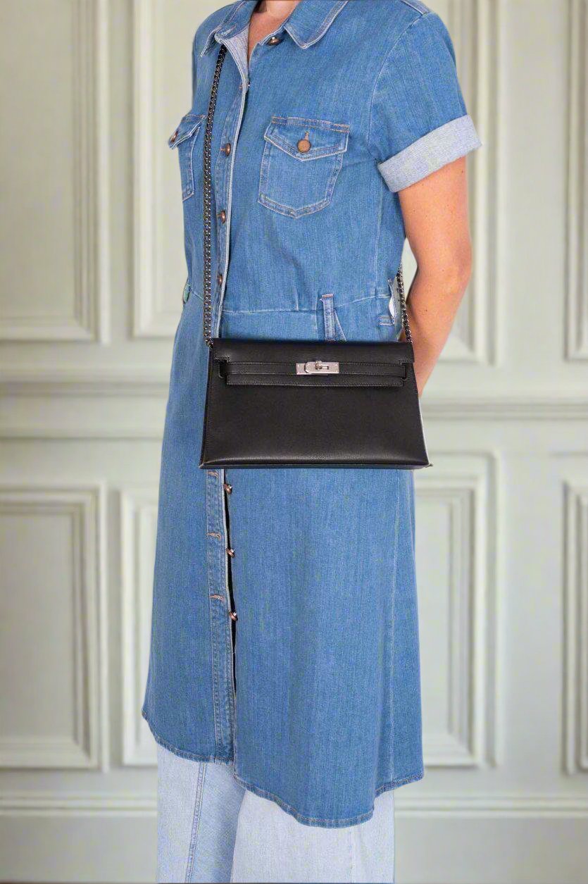 Hermès Kelly Elan Sellier Black Chevré leather with Palladium Hardware