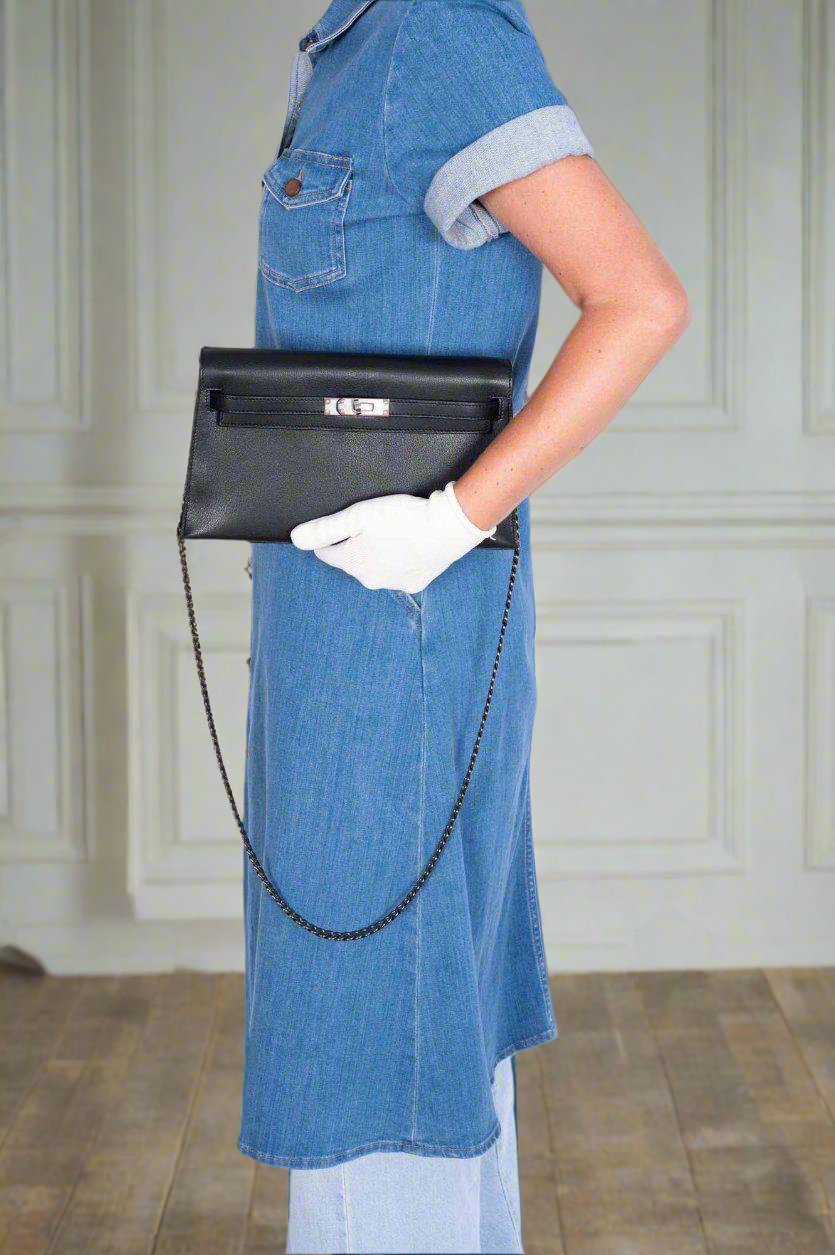 Hermès Kelly Elan Sellier Black Chevré leather with Palladium Hardware