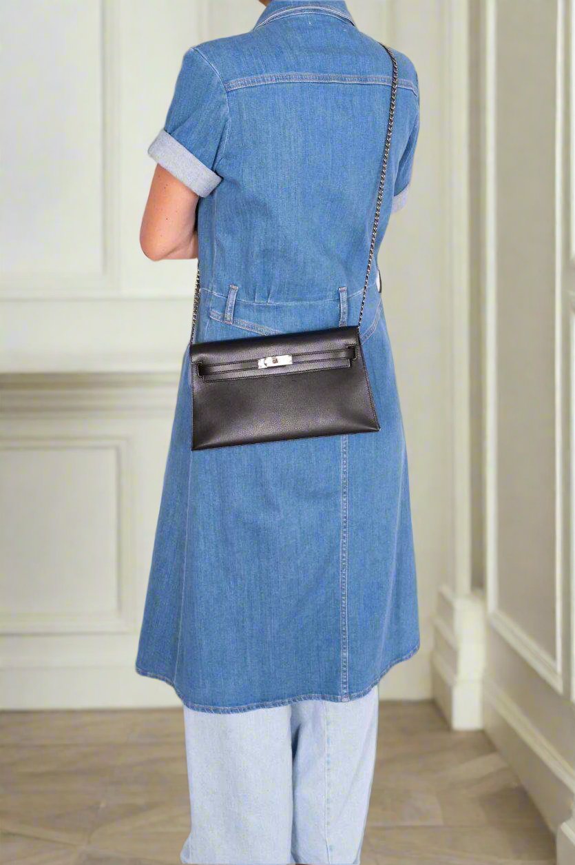 Hermès Kelly Elan Sellier Black Chevré leather with Palladium Hardware