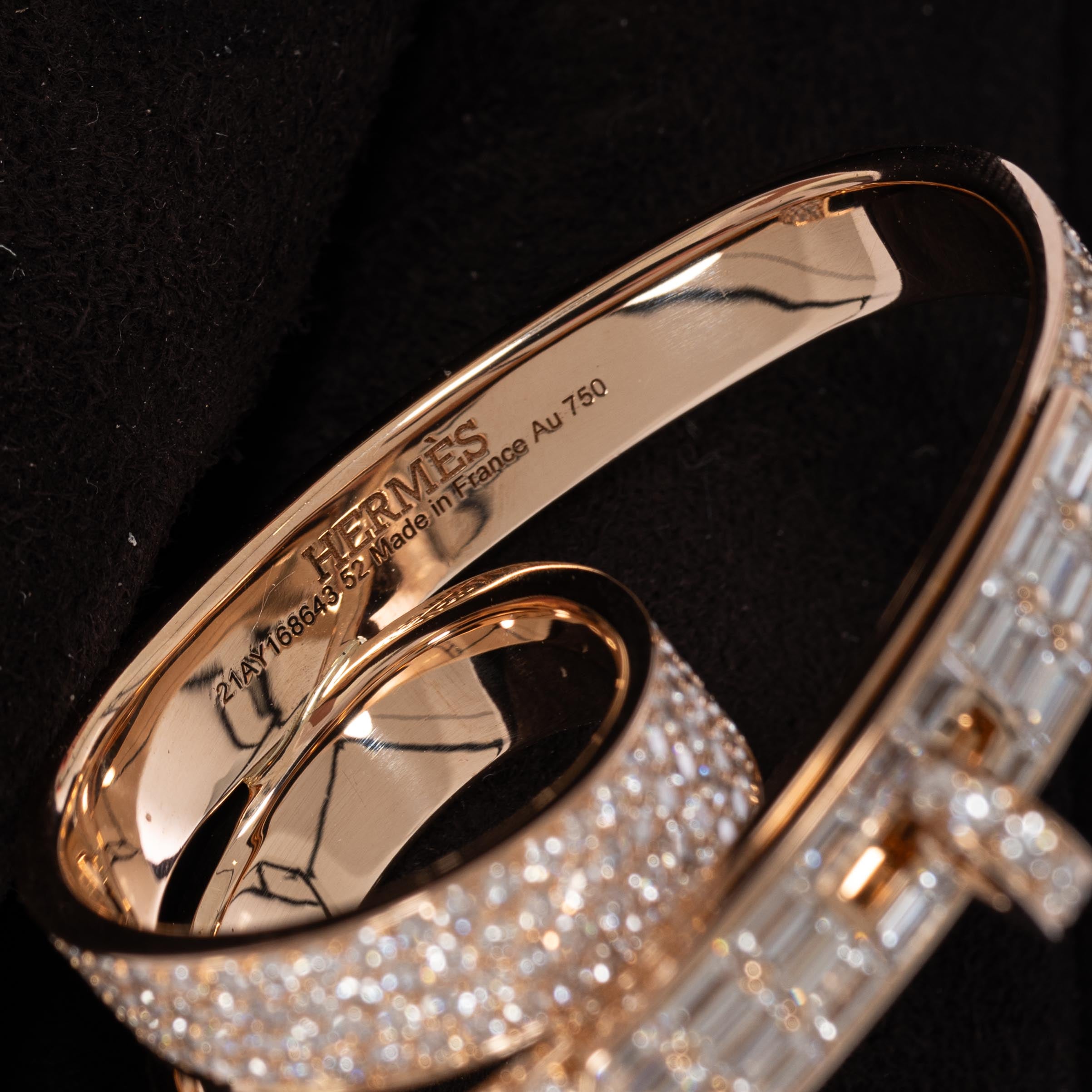 Hermès Kelly Gavroche Double Ring 18K Rose Gold Diamond Baguette & Pavé FR 52