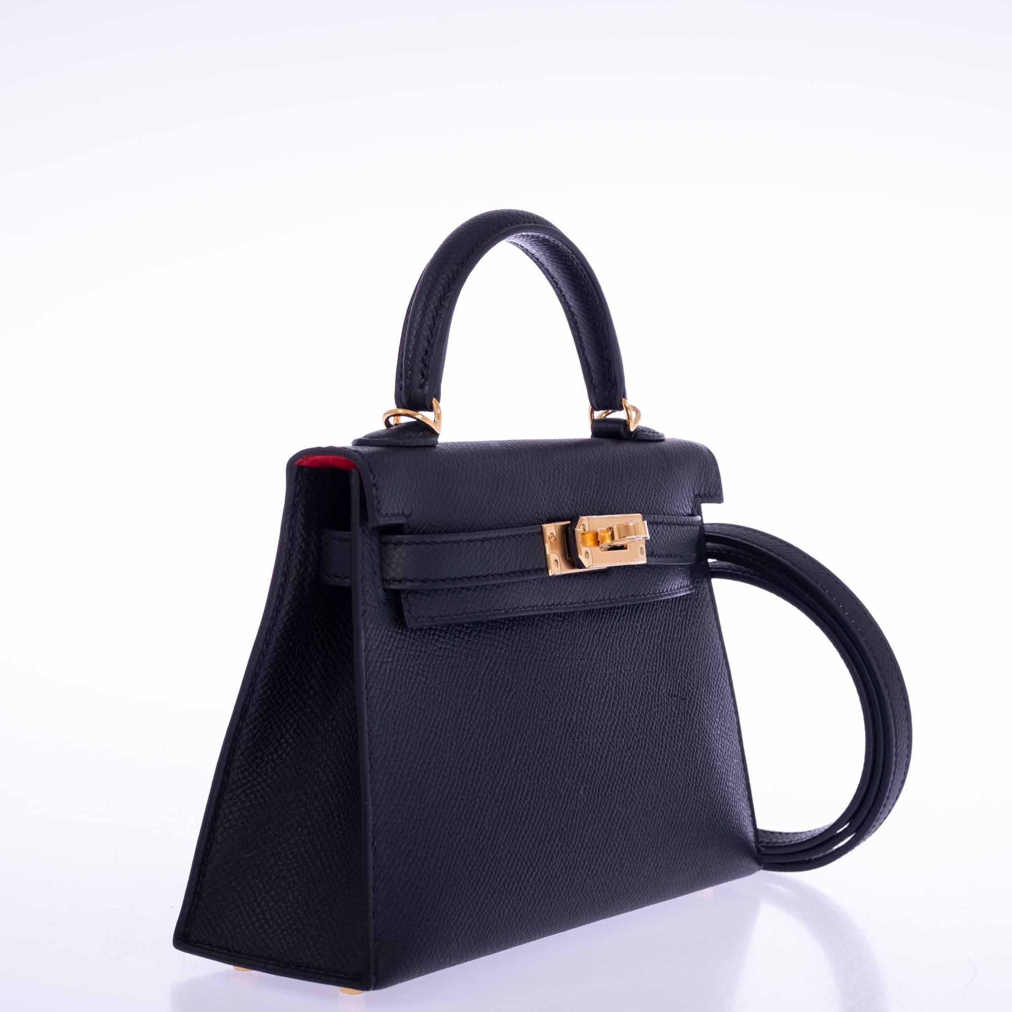 Hermès Kelly HSS Mini 20 Sellier Black Epsom with Rouge Casaque Interior Gold Hardware
