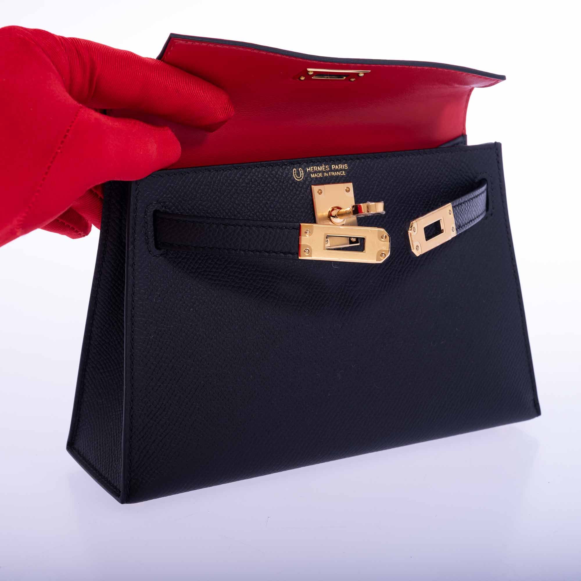 Hermès Kelly HSS Mini 20 Sellier Black Epsom with Rouge Casaque Interior Gold Hardware