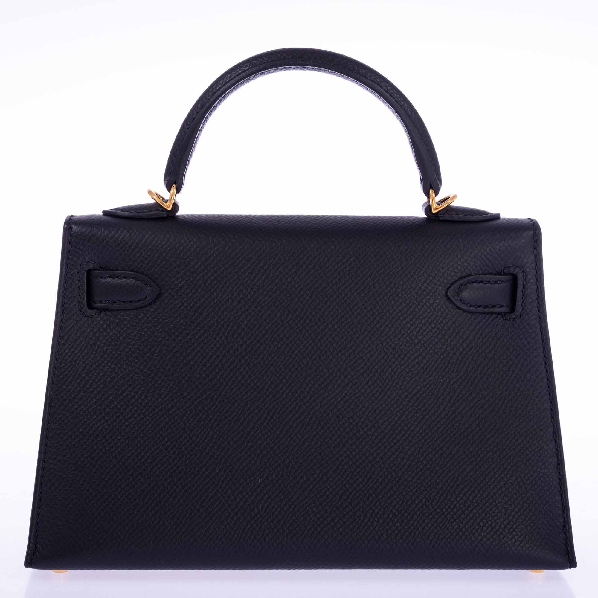 Hermès Kelly HSS Mini 20 Sellier Black Epsom with Rouge Casaque Interior Gold Hardware