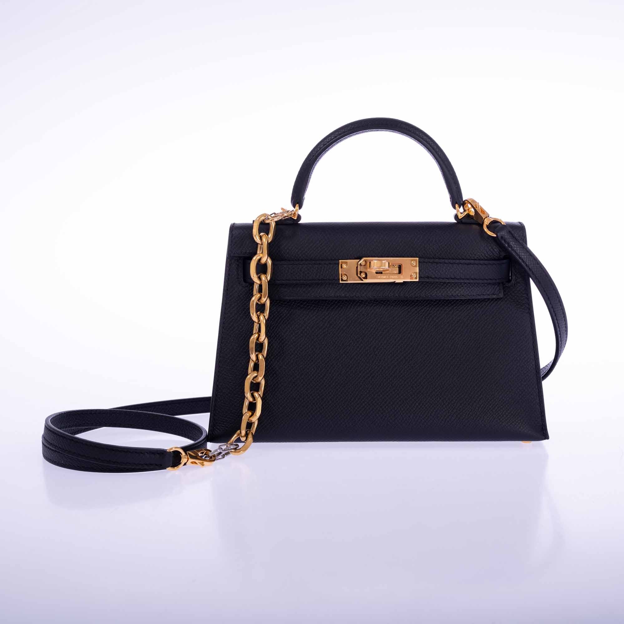 Hermès Kelly HSS Mini 20 Sellier Black Epsom with Rouge Casaque Interior Gold Hardware