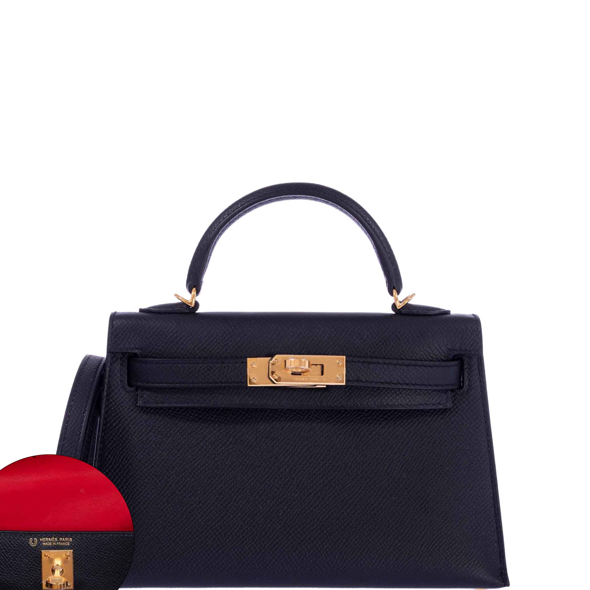 Hermès Kelly HSS Mini 20 Sellier Black Epsom with Rouge Casaque Interior Gold Hardware