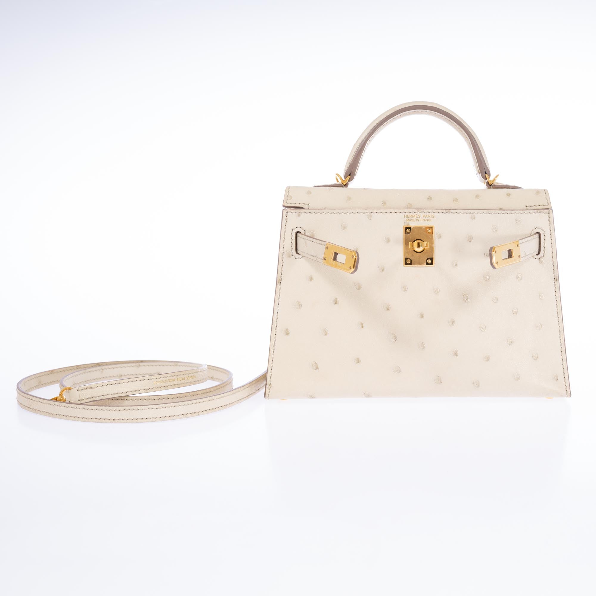 Hermès Kelly Mini II Sellier Beton Ostrich Gold Hardware