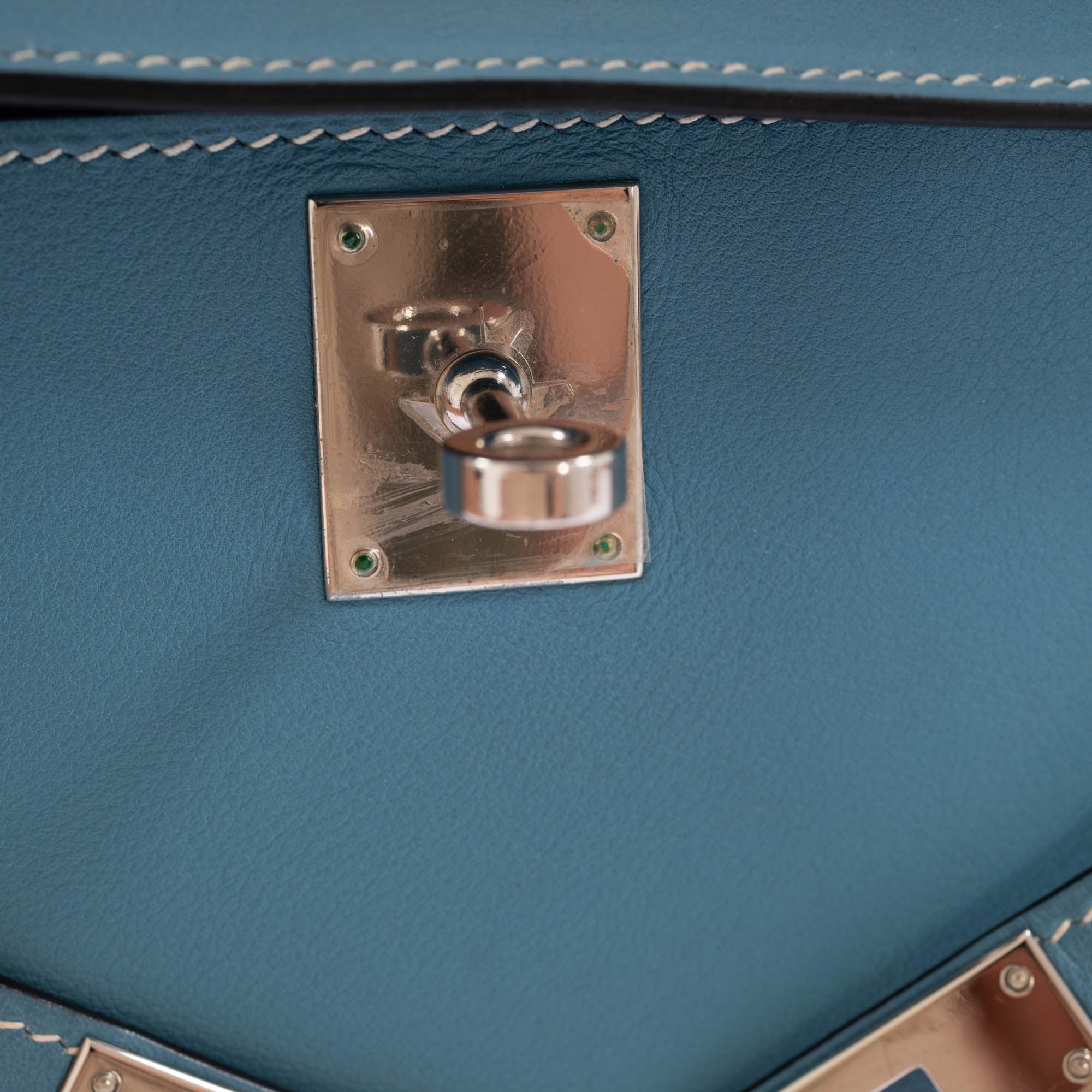 Hermès Kelly Longue Bleu Jean Evergrain Palladium Hardware