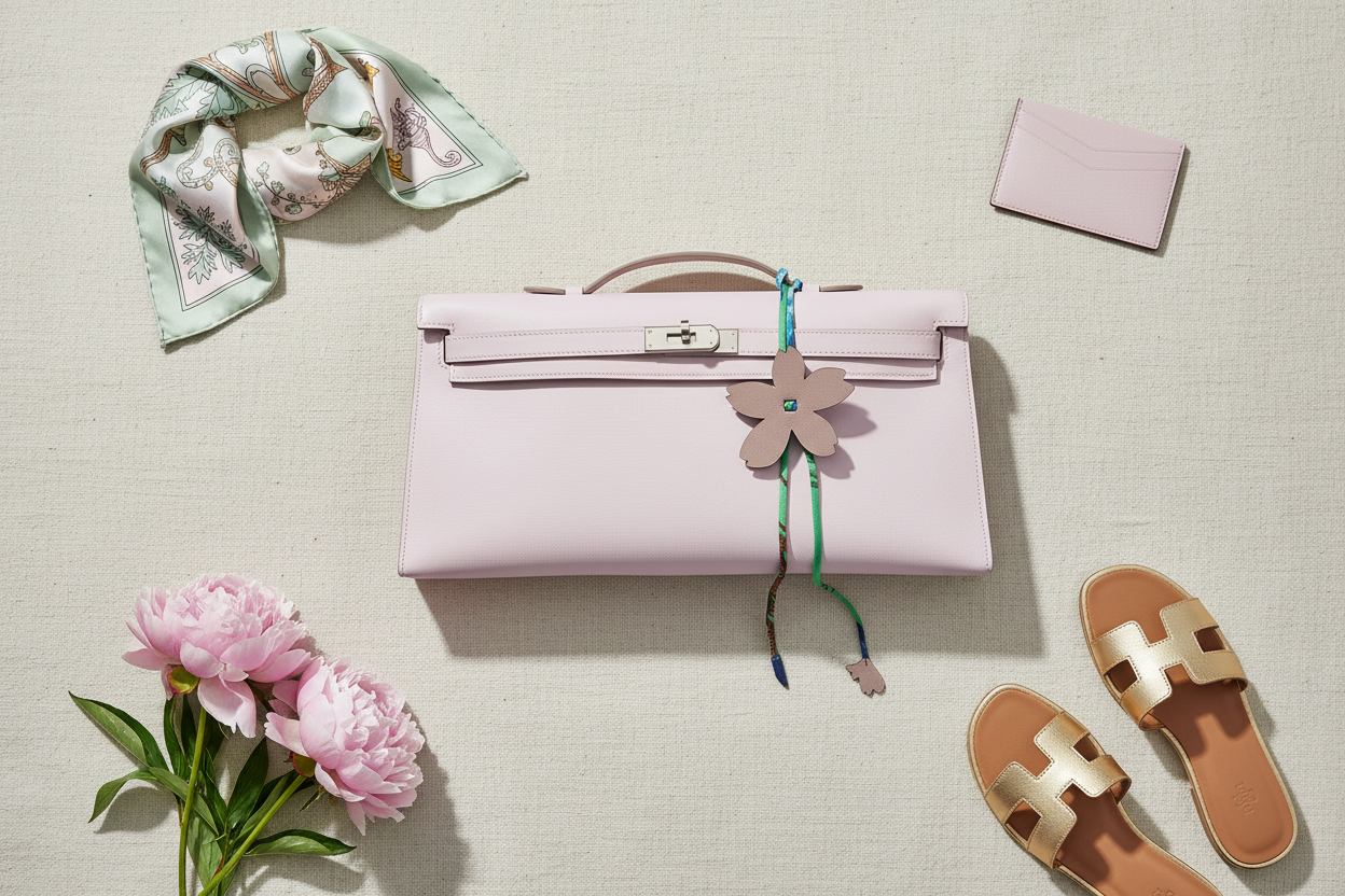 Hermès Kelly Longue Rose Dragee Evergrain with Palladium Hardware