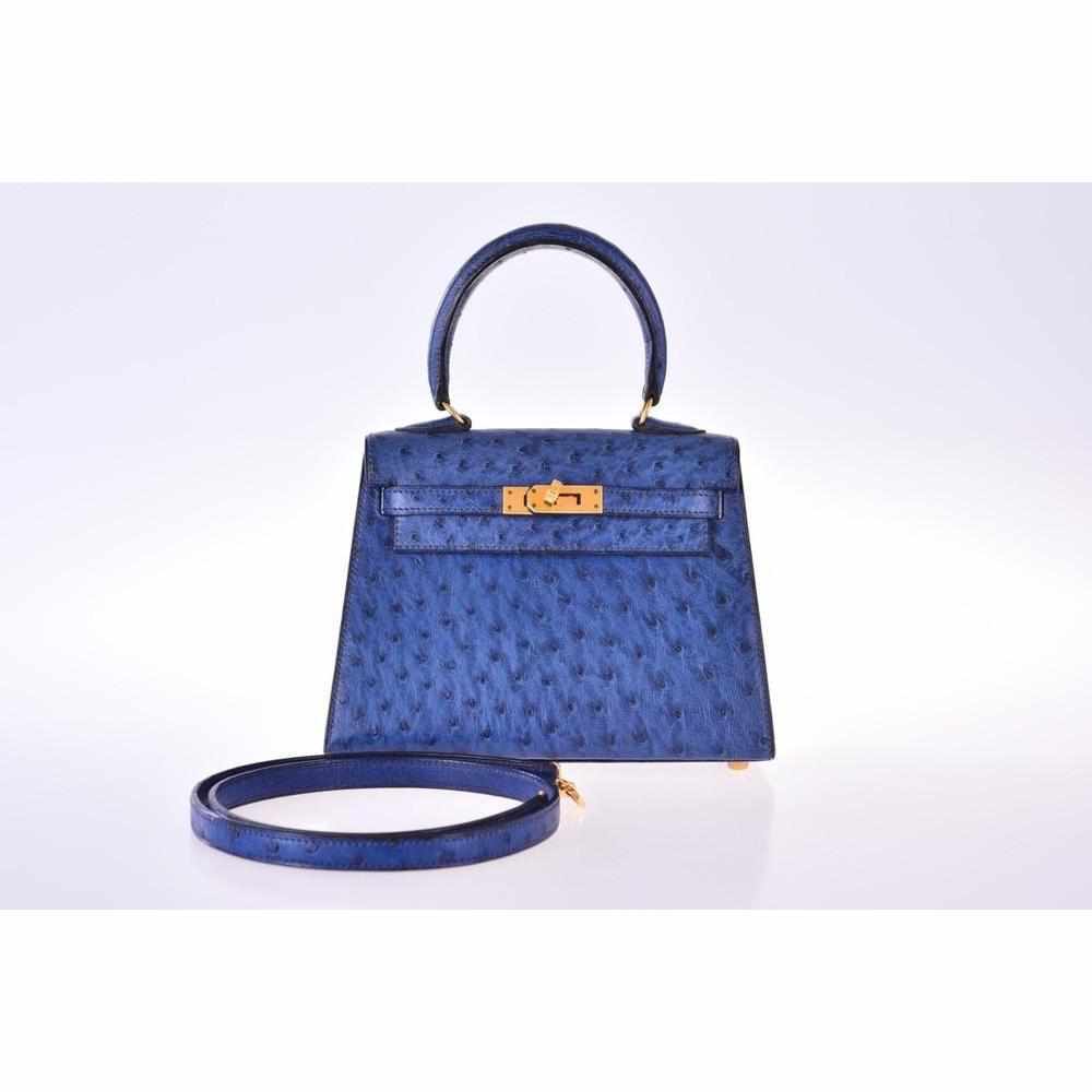 Hermès Kelly Mini 20 Blue Sapphire Ostrich Gold Hardware