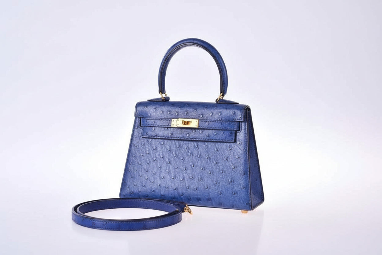 Hermès Kelly Mini 20 Blue Sapphire Ostrich Gold Hardware