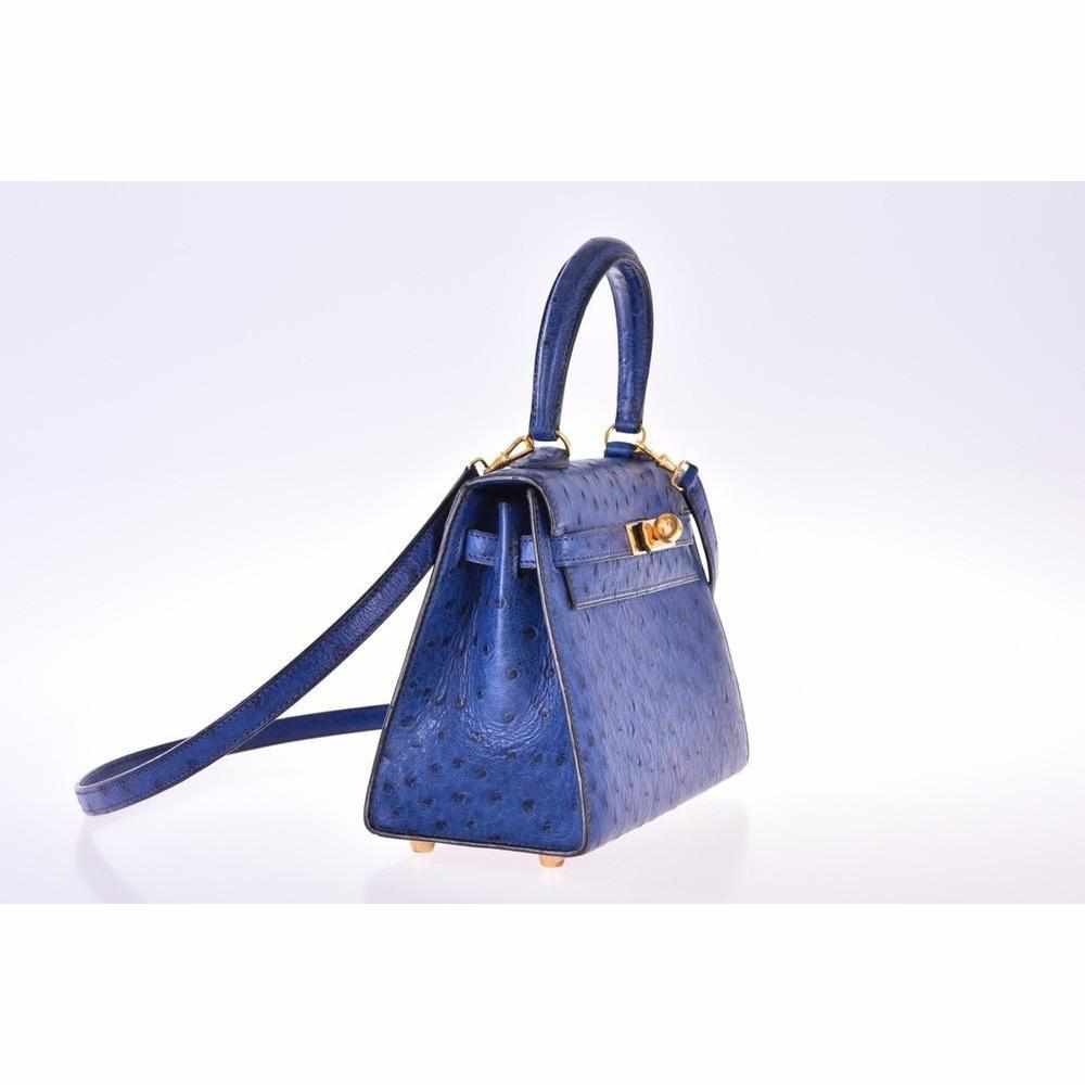 Hermès Kelly Mini 20 Blue Sapphire Ostrich Gold Hardware