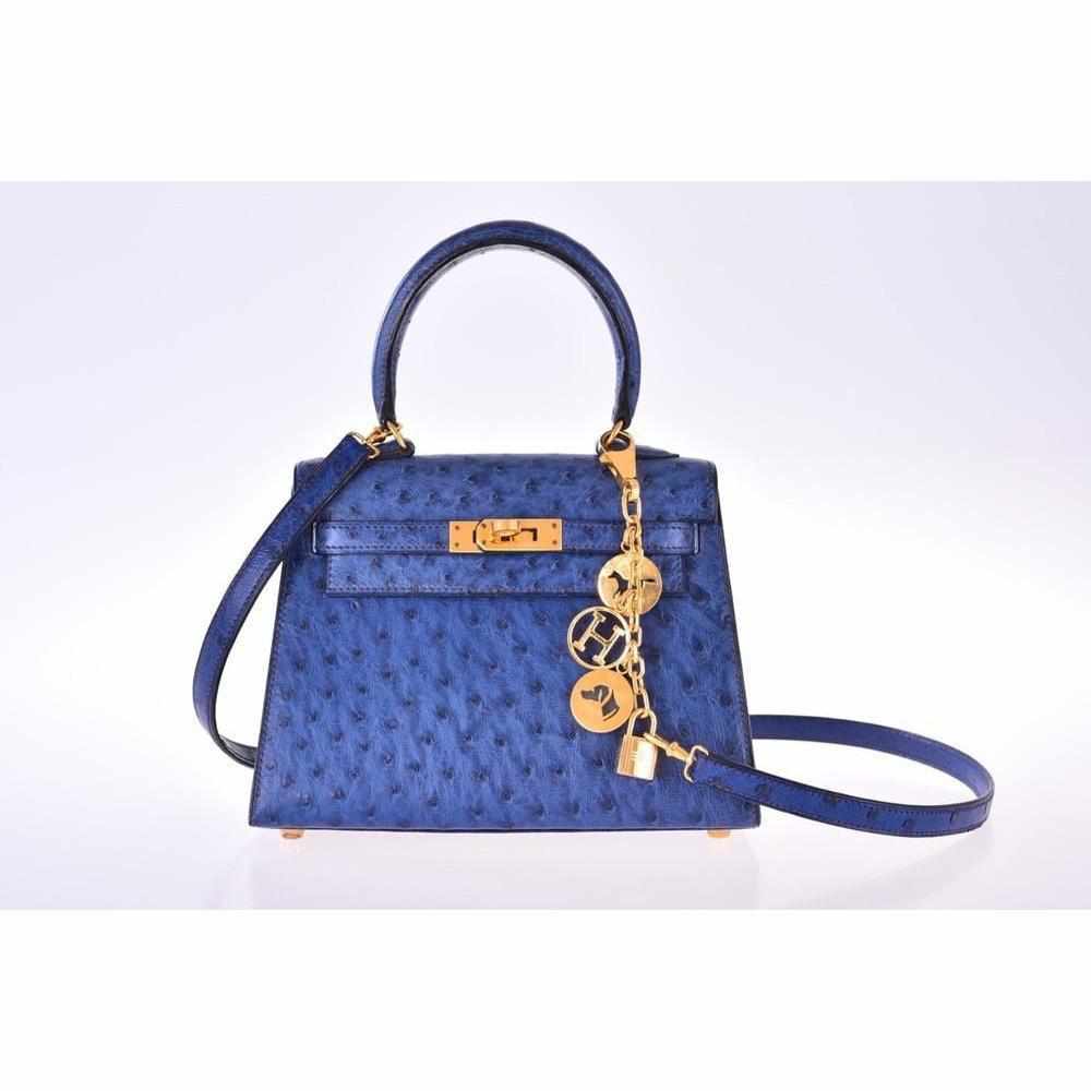 Hermès Kelly Mini 20 Blue Sapphire Ostrich Gold Hardware