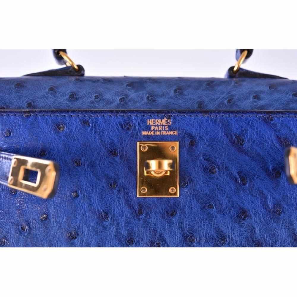 Hermès Kelly Mini 20 Blue Sapphire Ostrich Gold Hardware