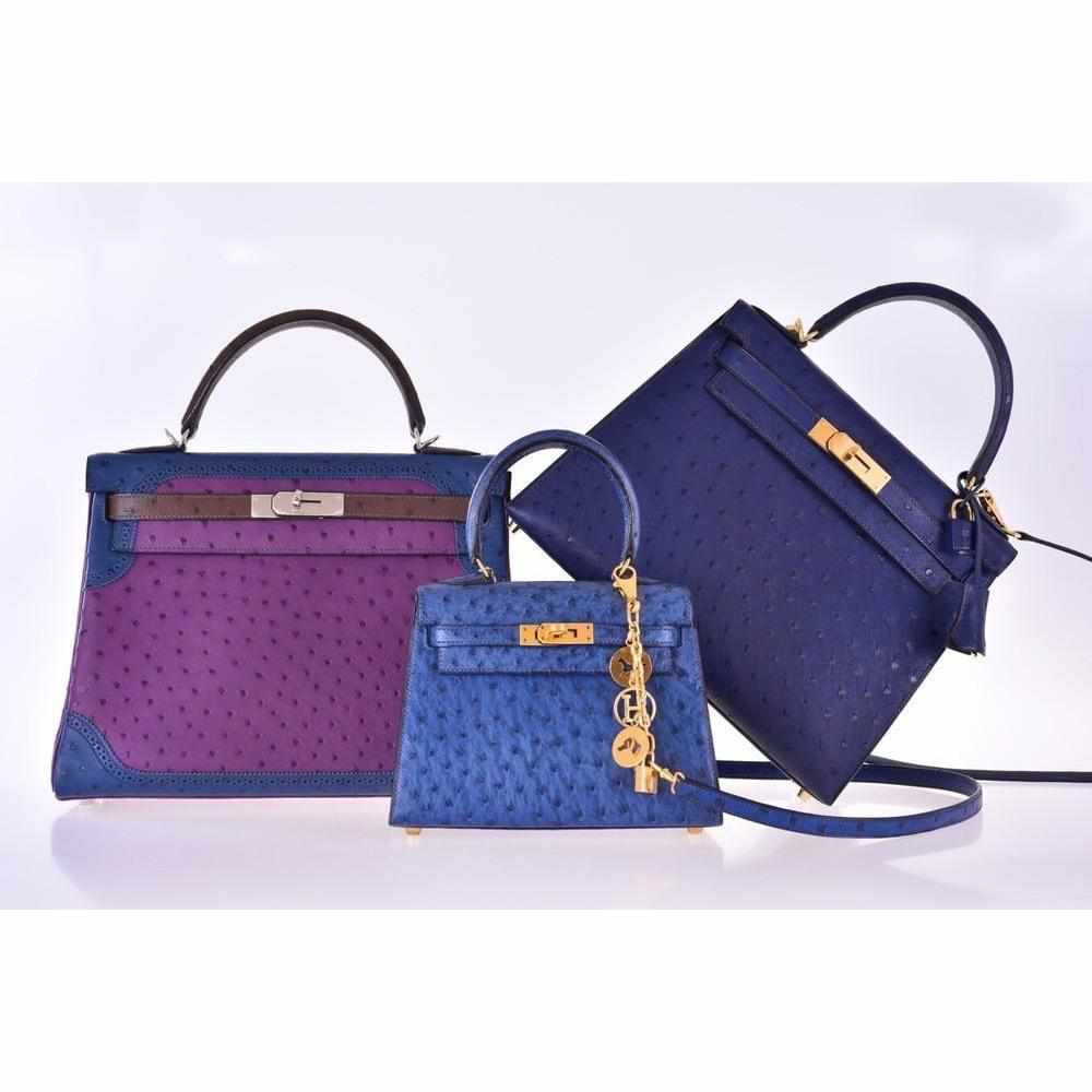 Hermès Kelly Mini 20 Blue Sapphire Ostrich Gold Hardware