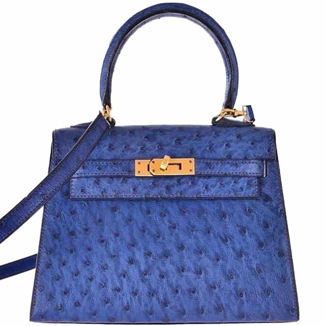 Hermes Kelly Mini II Bag Bicolor Ostrich with Gold Hardware 20 Blue 1700791