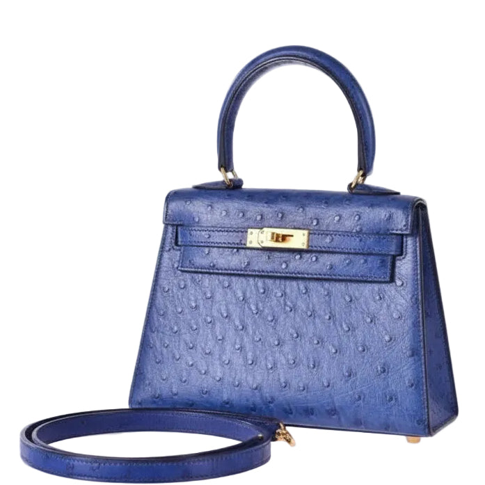 Hermès Kelly Mini 20 Blue Sapphire Ostrich Gold Hardware