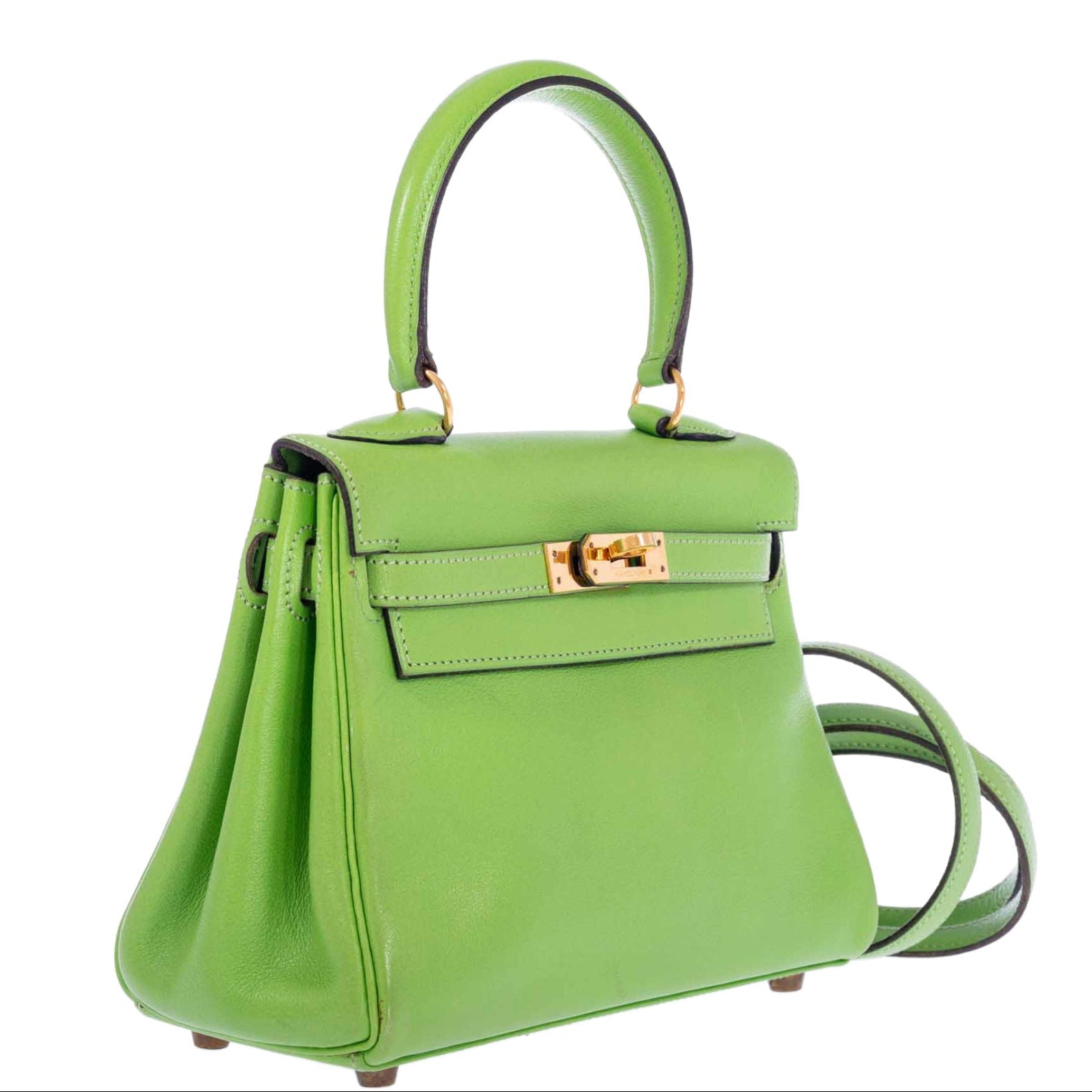 Hermès Kelly Mini 20 Retourne Vert Cru Gulliver Leather Gold Hardware