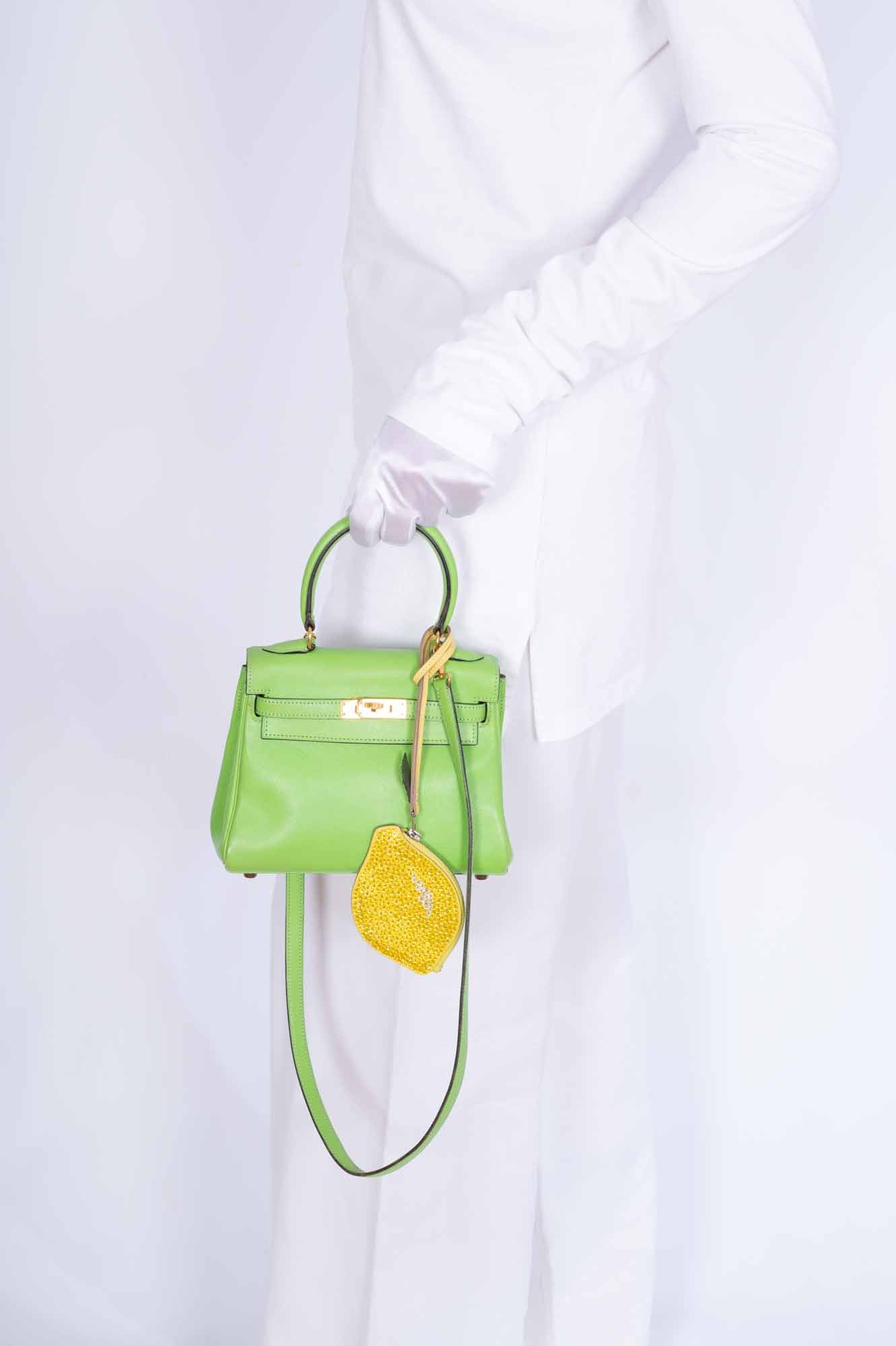 Hermès Kelly Mini 20 Retourne Vert Cru Gulliver Leather Gold Hardware