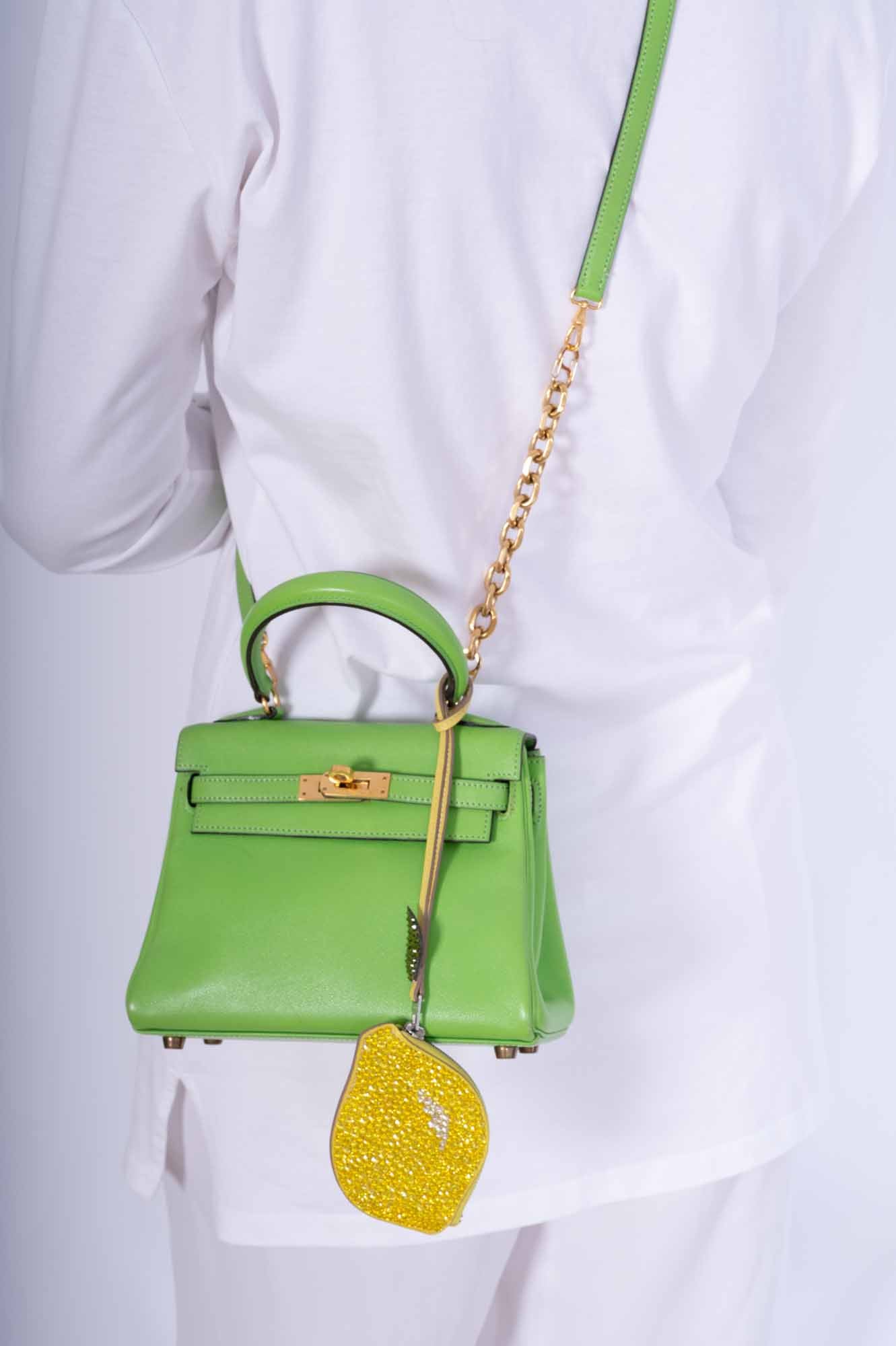 Hermès Kelly Mini 20 Retourne Vert Cru Gulliver Leather Gold Hardware