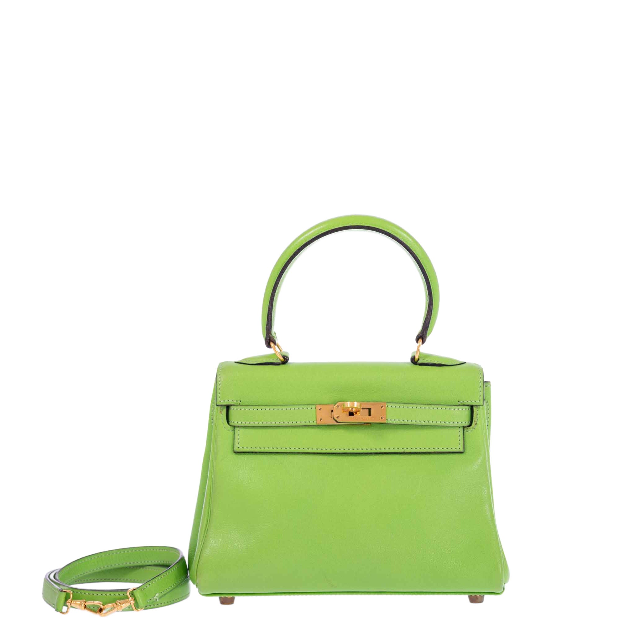 Hermès Kelly Mini 20 Retourne Vert Cru Gulliver Leather Gold Hardware