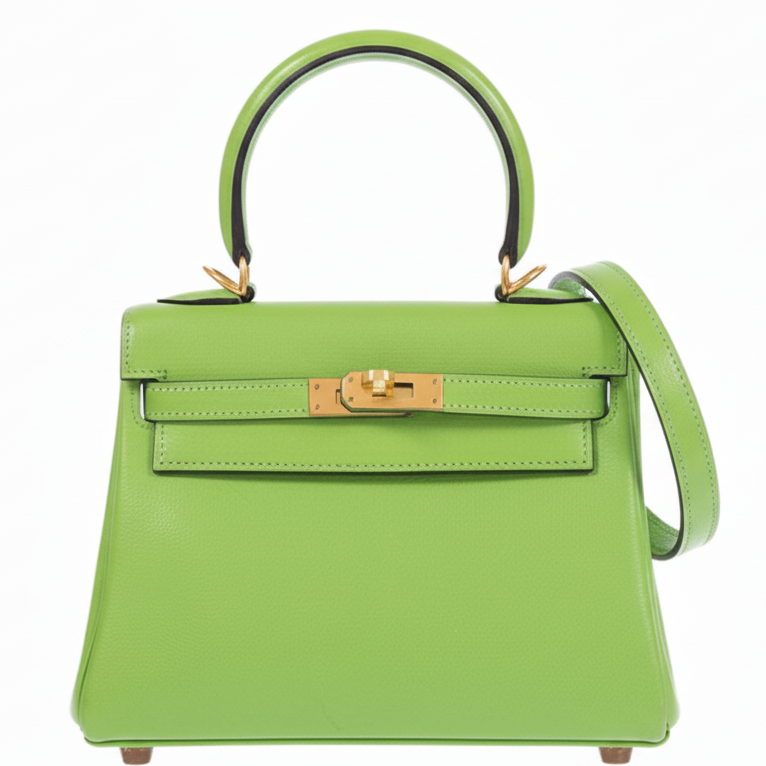 Hermès Kelly Mini 20 Retourne Vert Cru Gulliver Leather Gold Hardware