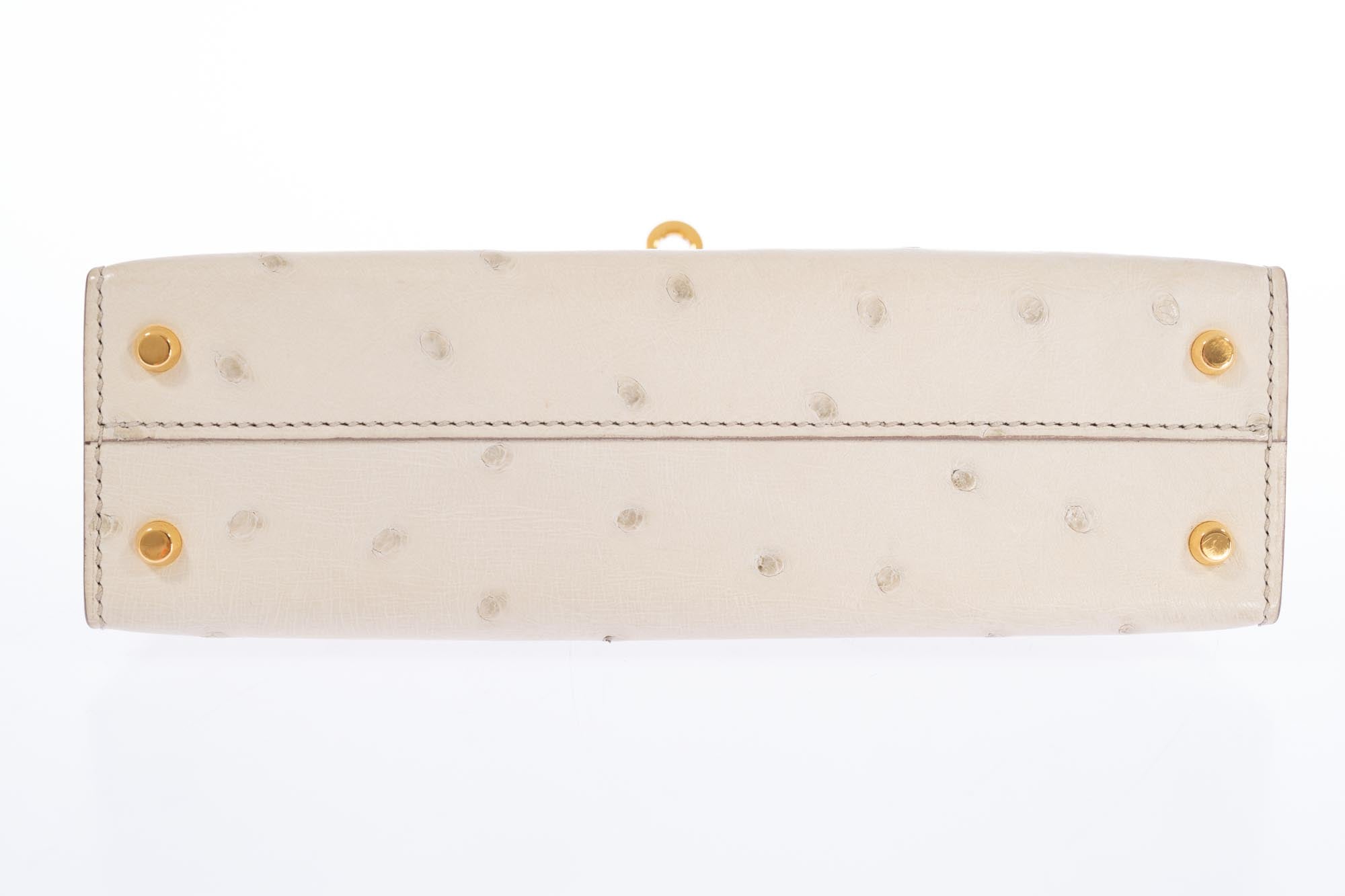 Hermès Kelly II Mini Sellier Beton Ostrich with Gold Hardware