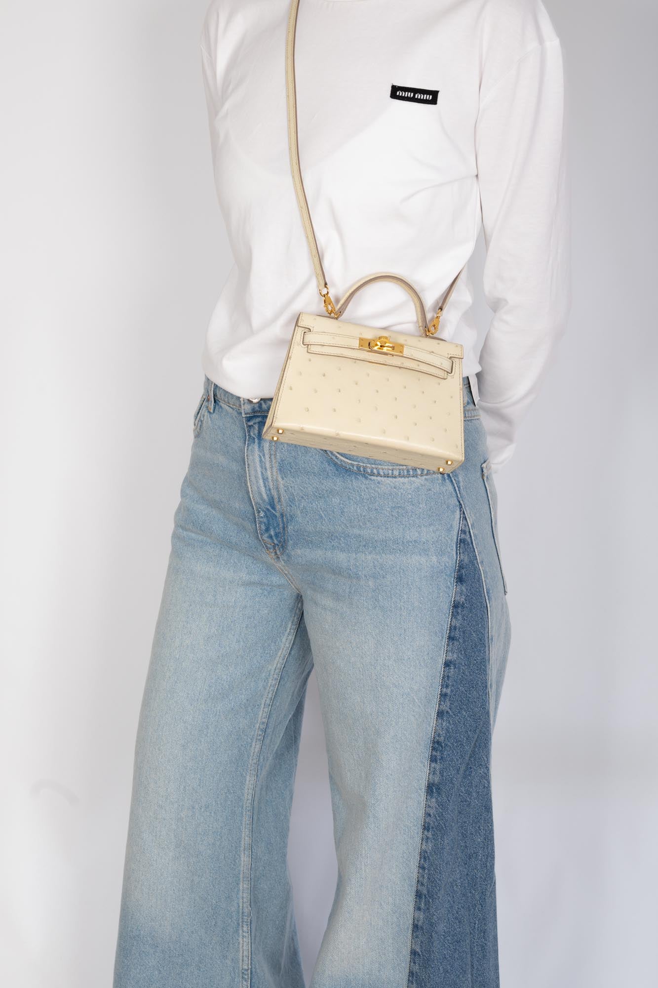 Hermès Kelly Mini II Sellier Beton Ostrich Gold Hardware