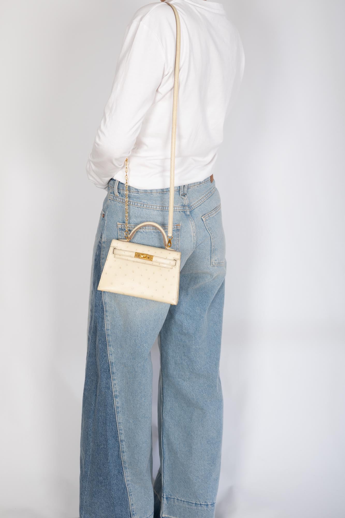 Hermès Kelly II Mini Sellier Beton Ostrich with Gold Hardware