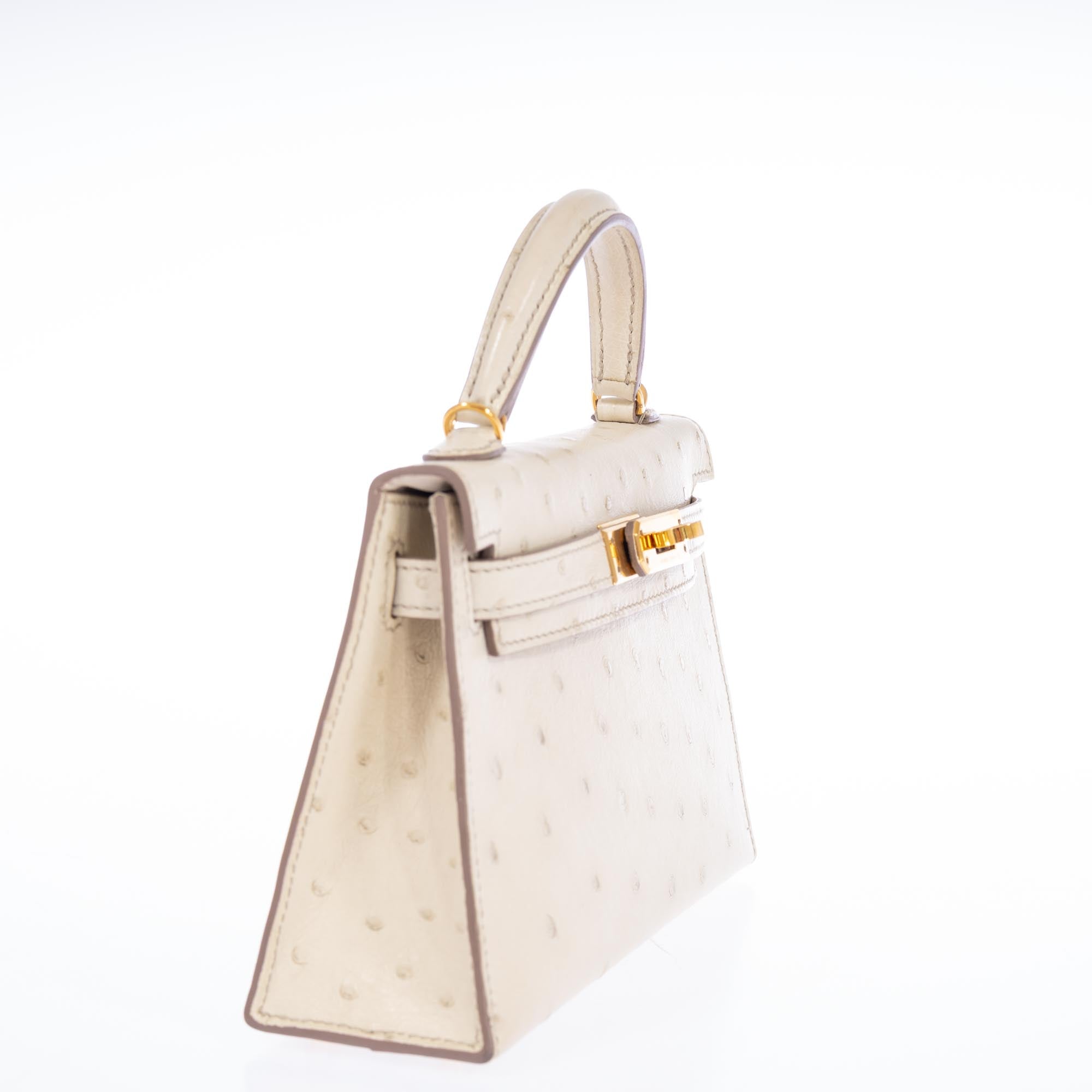 Hermès Kelly Mini II Sellier Beton Ostrich Gold Hardware