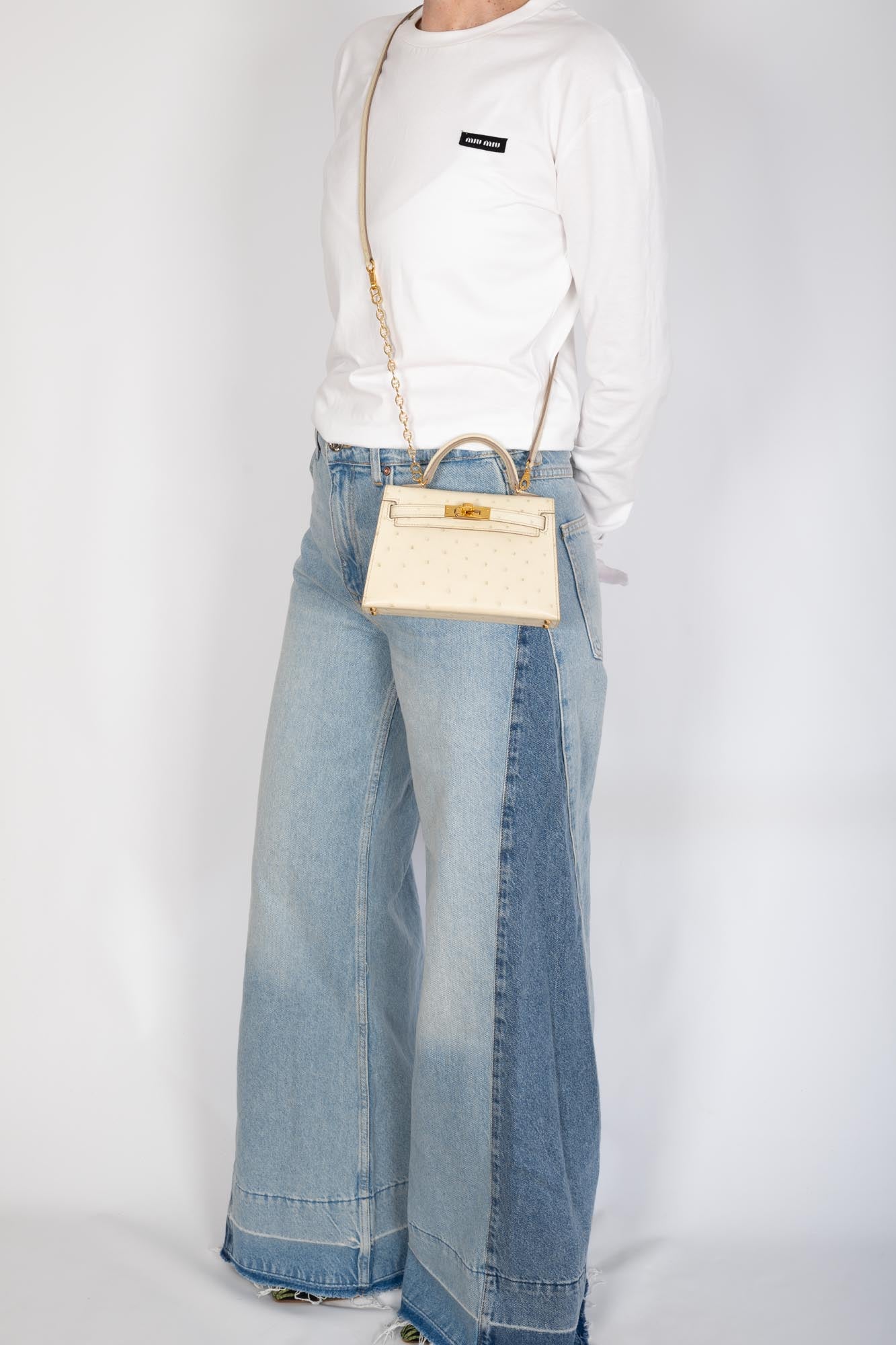 Hermès Kelly Mini II Sellier Beton Ostrich Gold Hardware